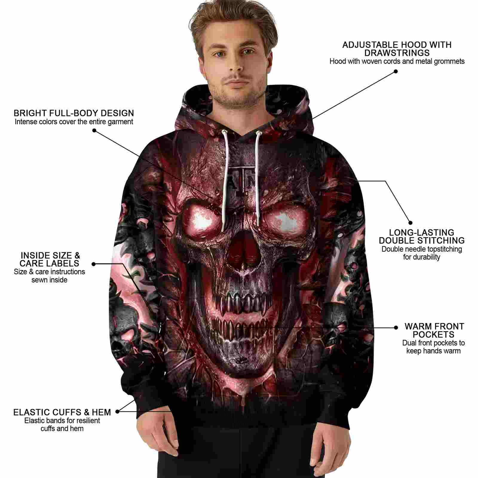 texas am aggies demonic skull maroon black hoodie latest model