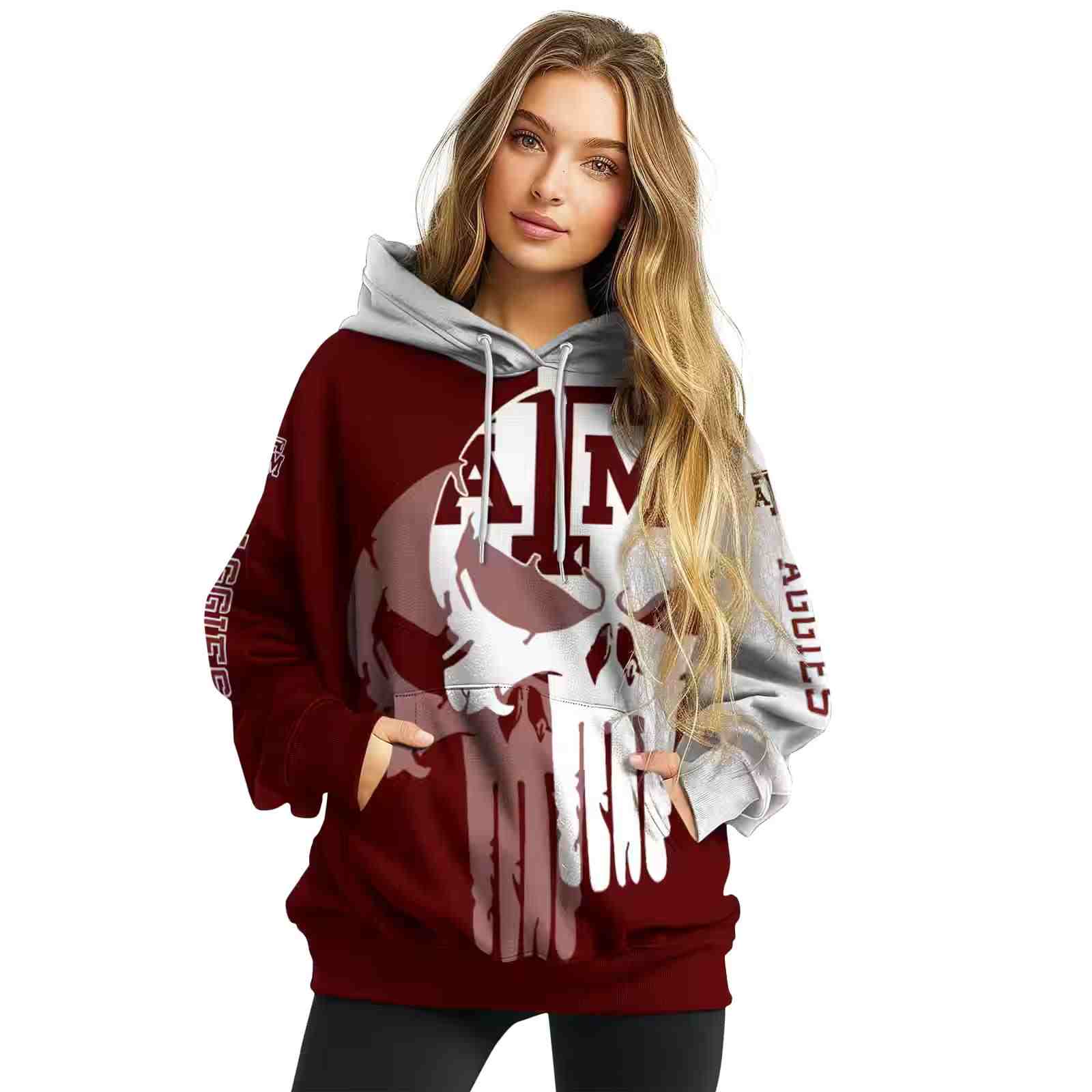 texas am aggies graphic punisher maroon white hoodie high quality