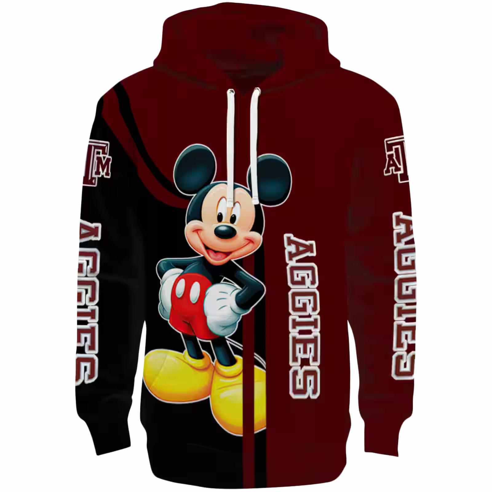 Texas A&M Aggies Mickey Mouse Maroon Black Hoodie