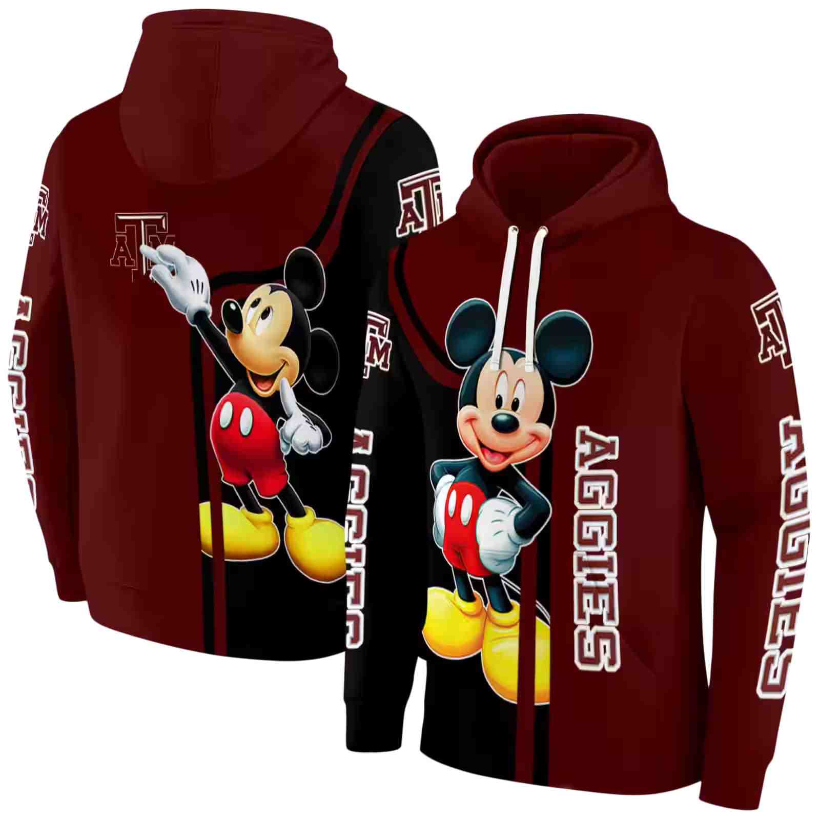 texas am aggies mickey mouse maroon black hoodie fashion forward