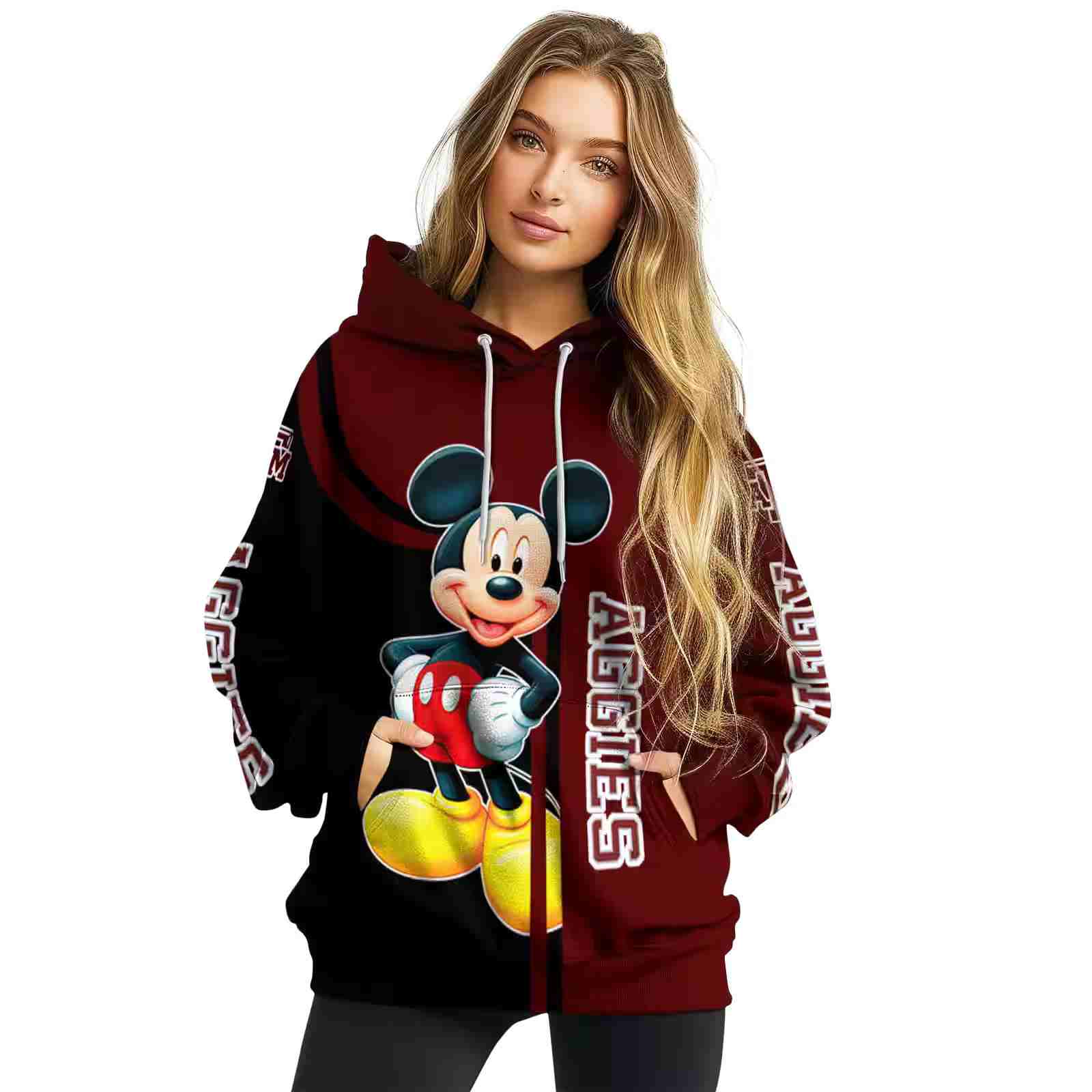 texas am aggies mickey mouse maroon black hoodie high quality