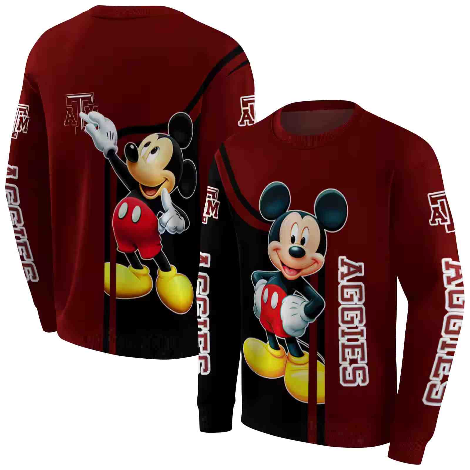 texas am aggies mickey mouse maroon black hoodie premium grade