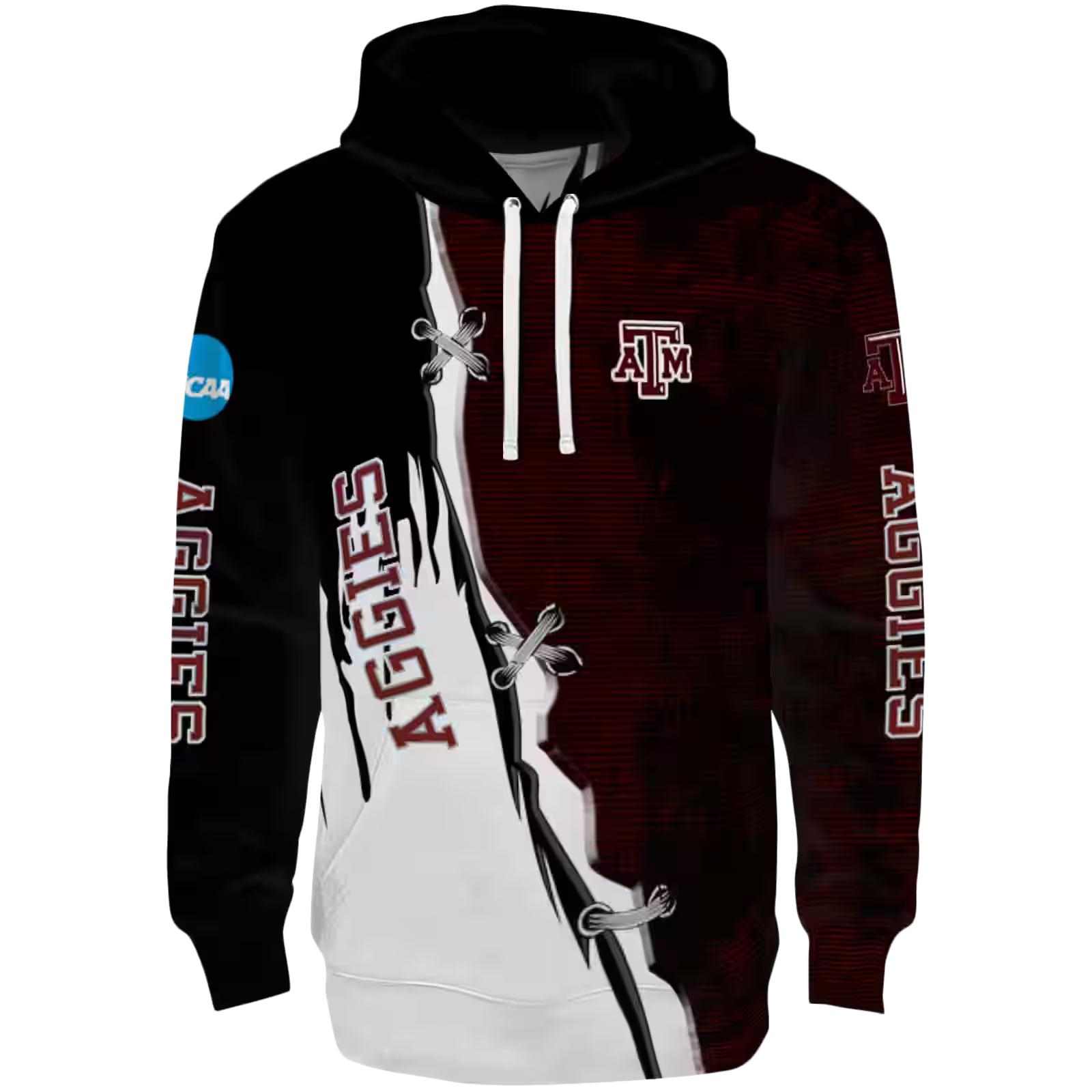 Texas A&M Aggies Ripped Pattern Maroon Black White Hoodie