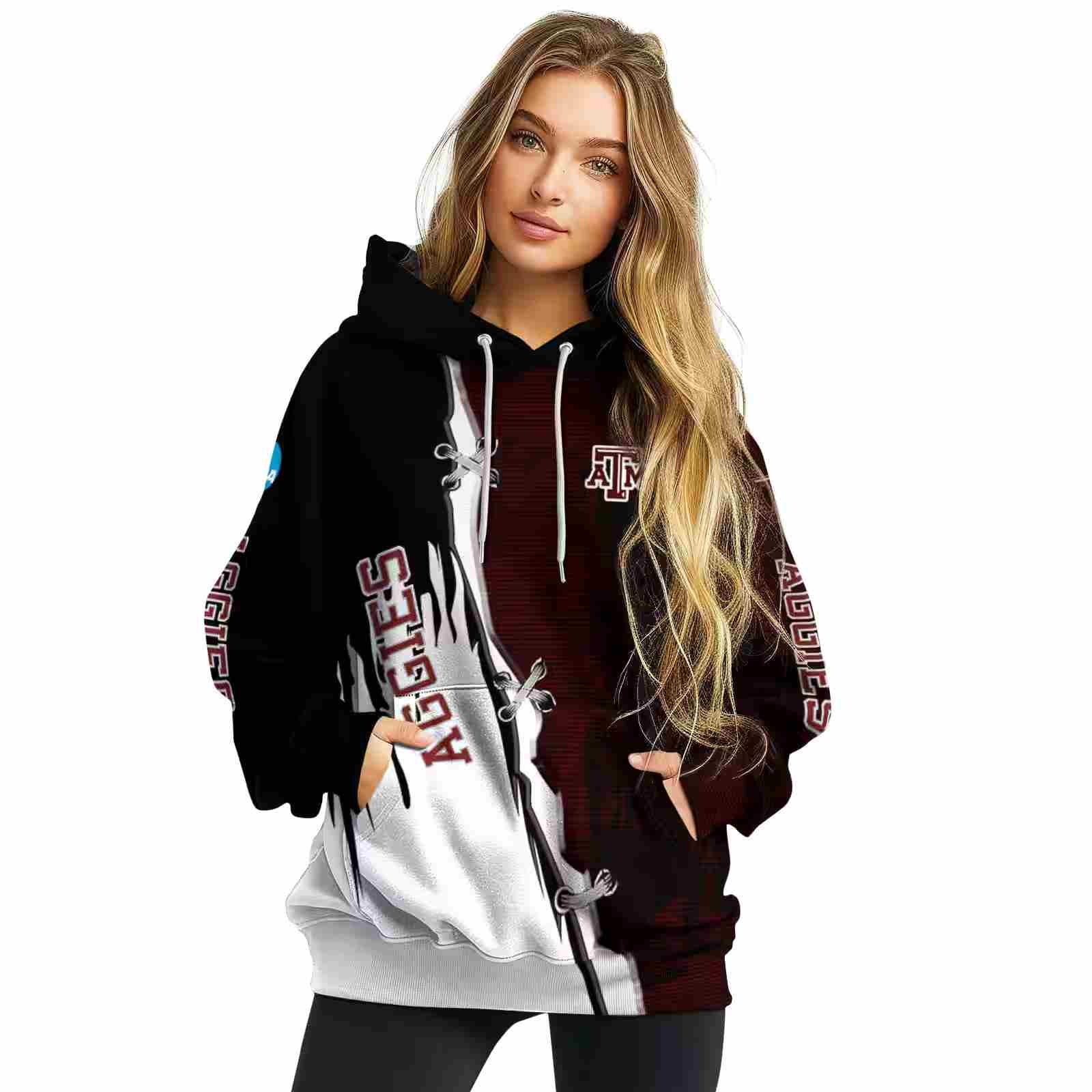 texas am aggies ripped pattern maroon black white hoodie high quality