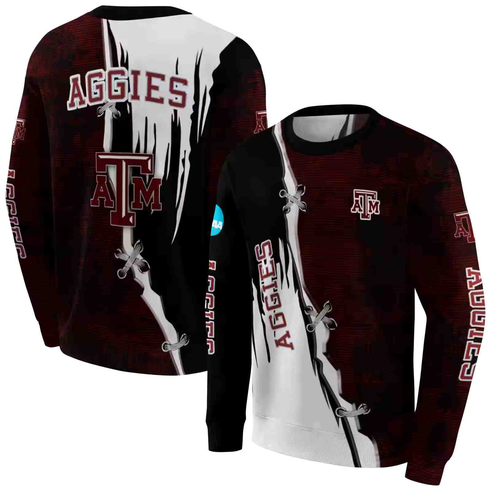 texas am aggies ripped pattern maroon black white hoodie premium grade