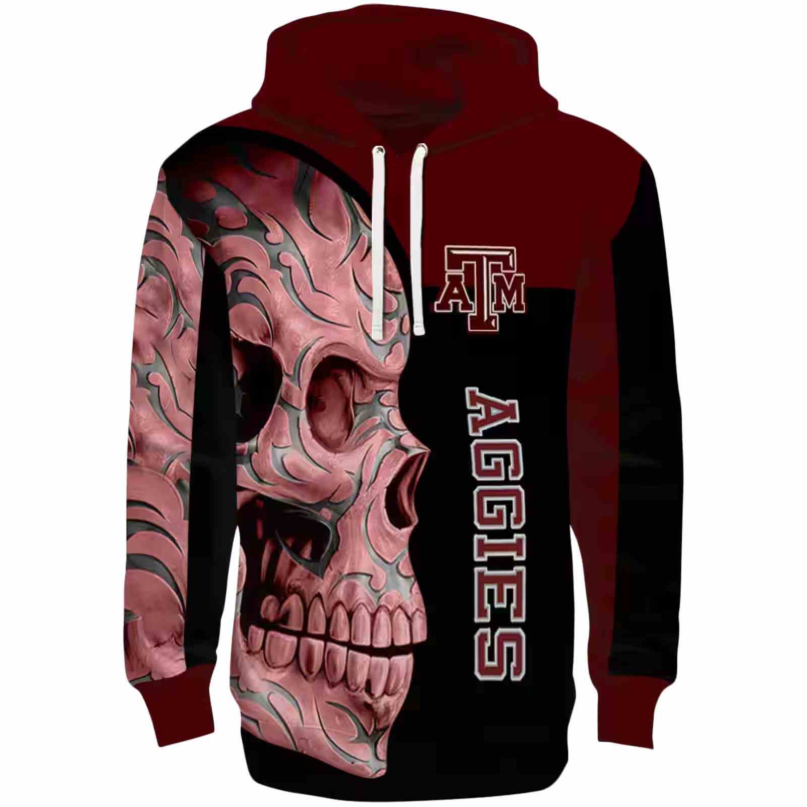 Texas A&M Aggies Skull Motif Maroon Black Hoodie