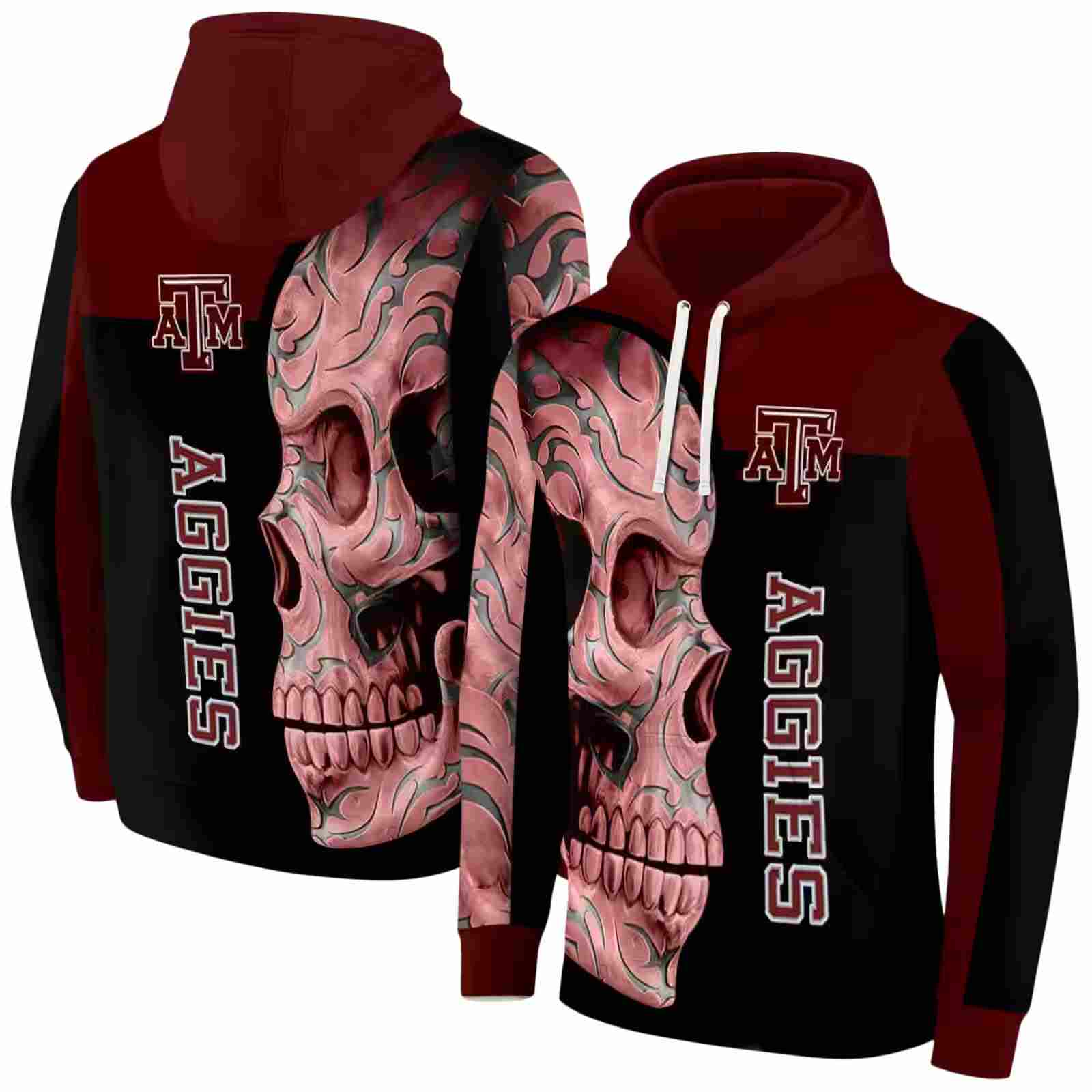 texas am aggies skull motif maroon black hoodie fashion forward