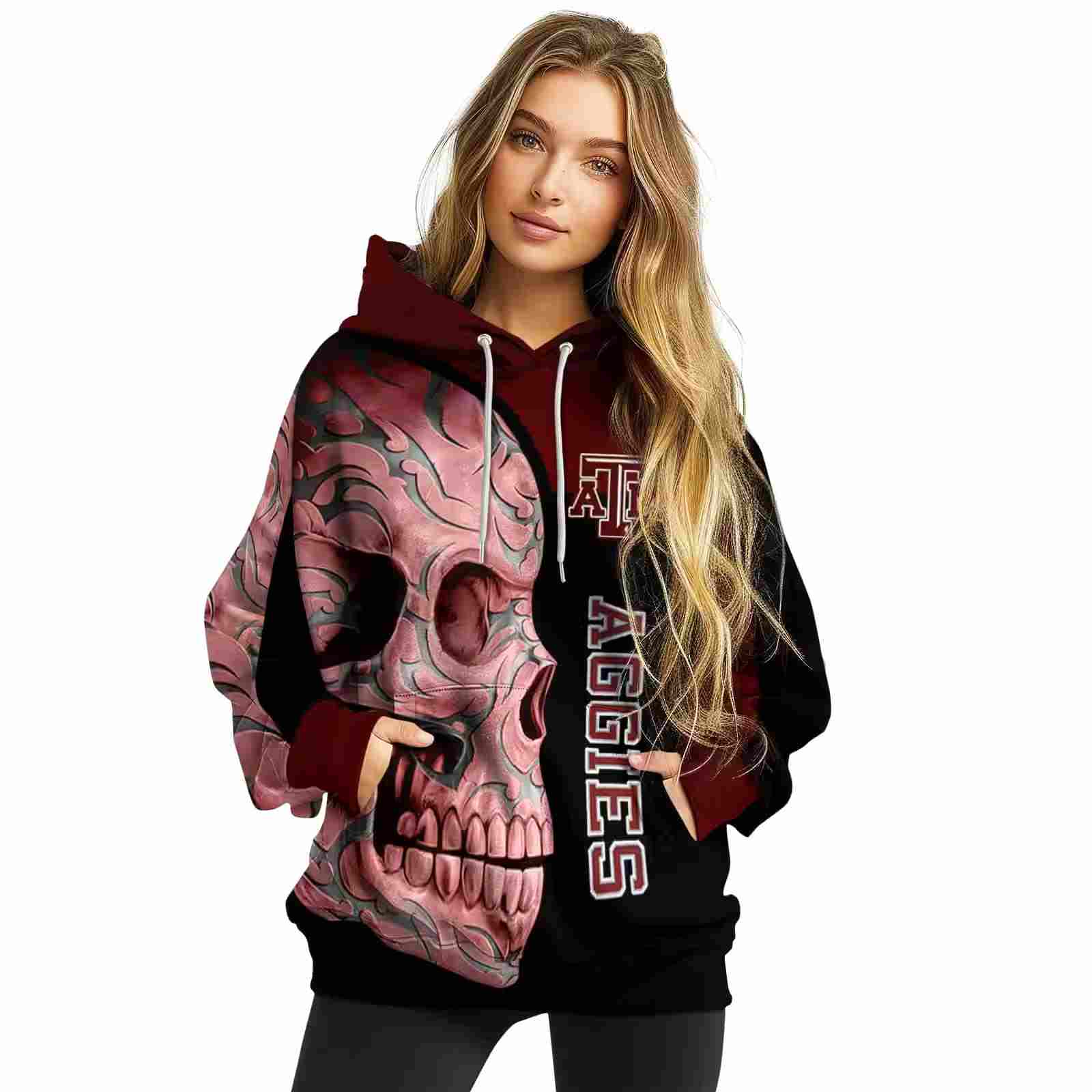 texas am aggies skull motif maroon black hoodie high quality