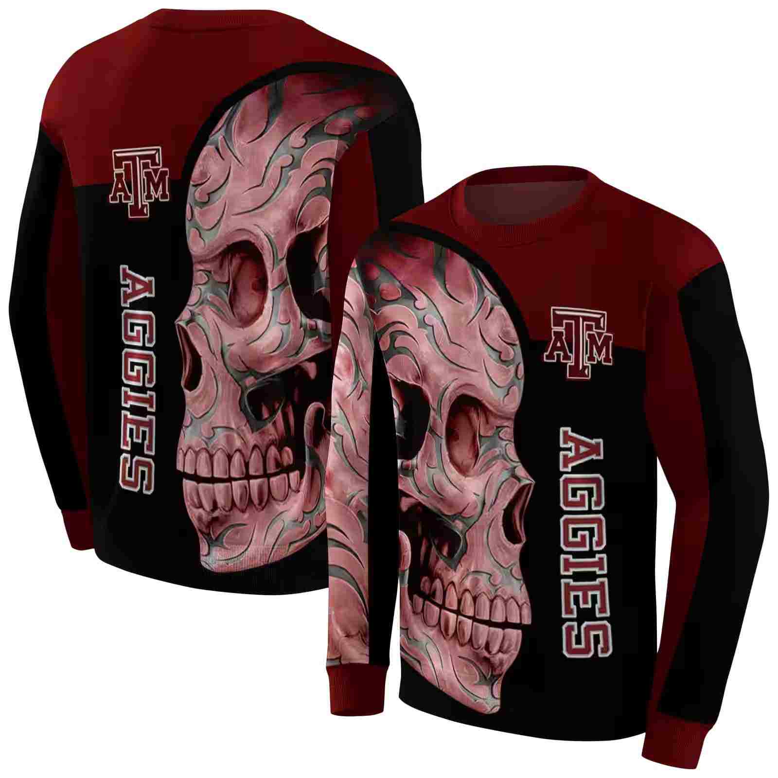 texas am aggies skull motif maroon black hoodie premium grade