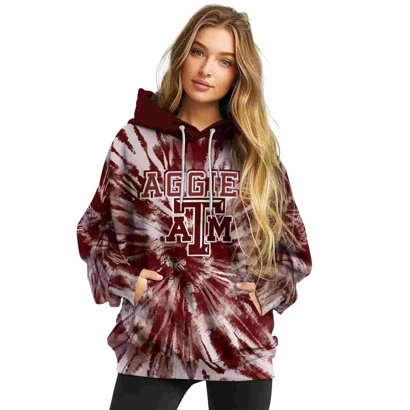 texas am aggies tie dye pattern maroon hoodie high quality