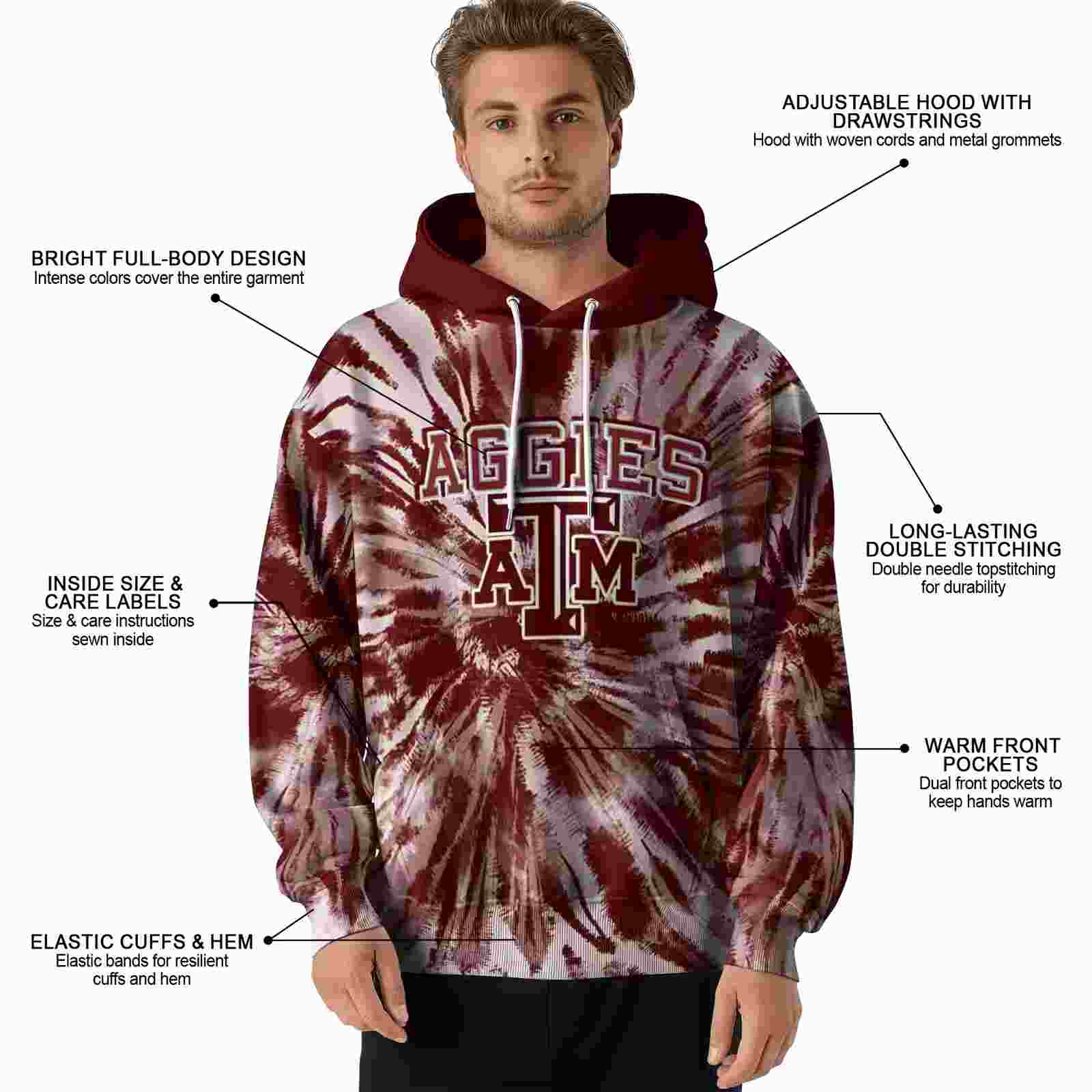 texas am aggies tie dye pattern maroon hoodie latest model