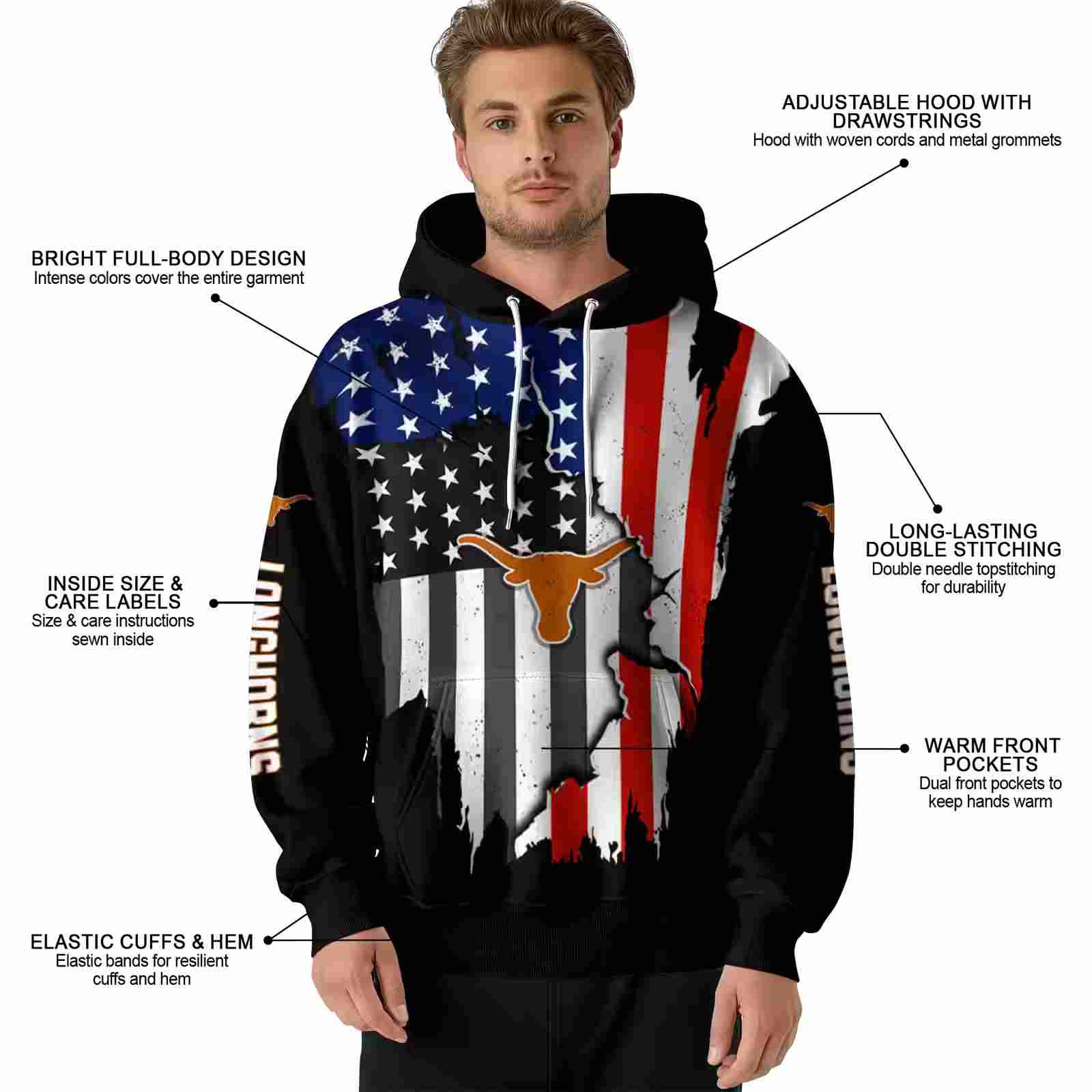 texas longhorns american pride black hoodie latest model