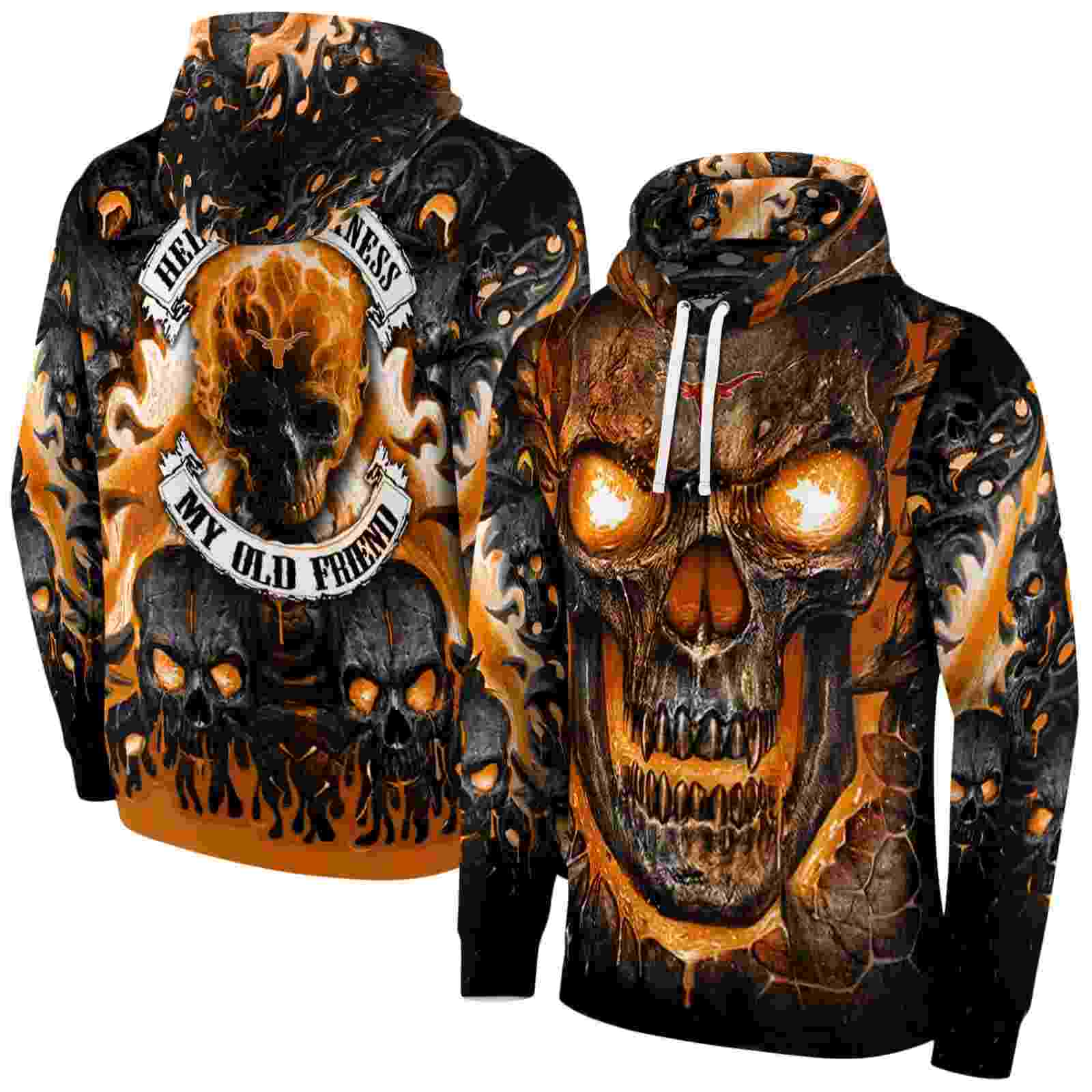 texas longhorns demonic skull orange black hoodie fashion forward