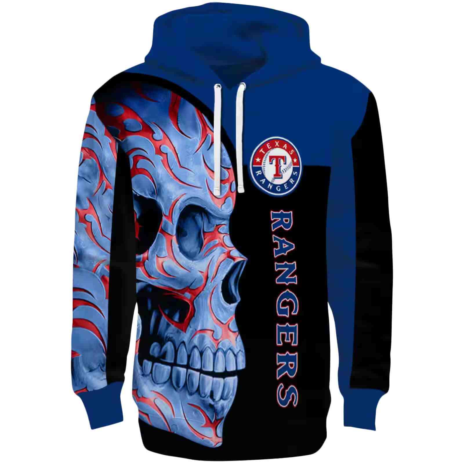 Texas Rangers Skull Motif Blue Black Hoodie