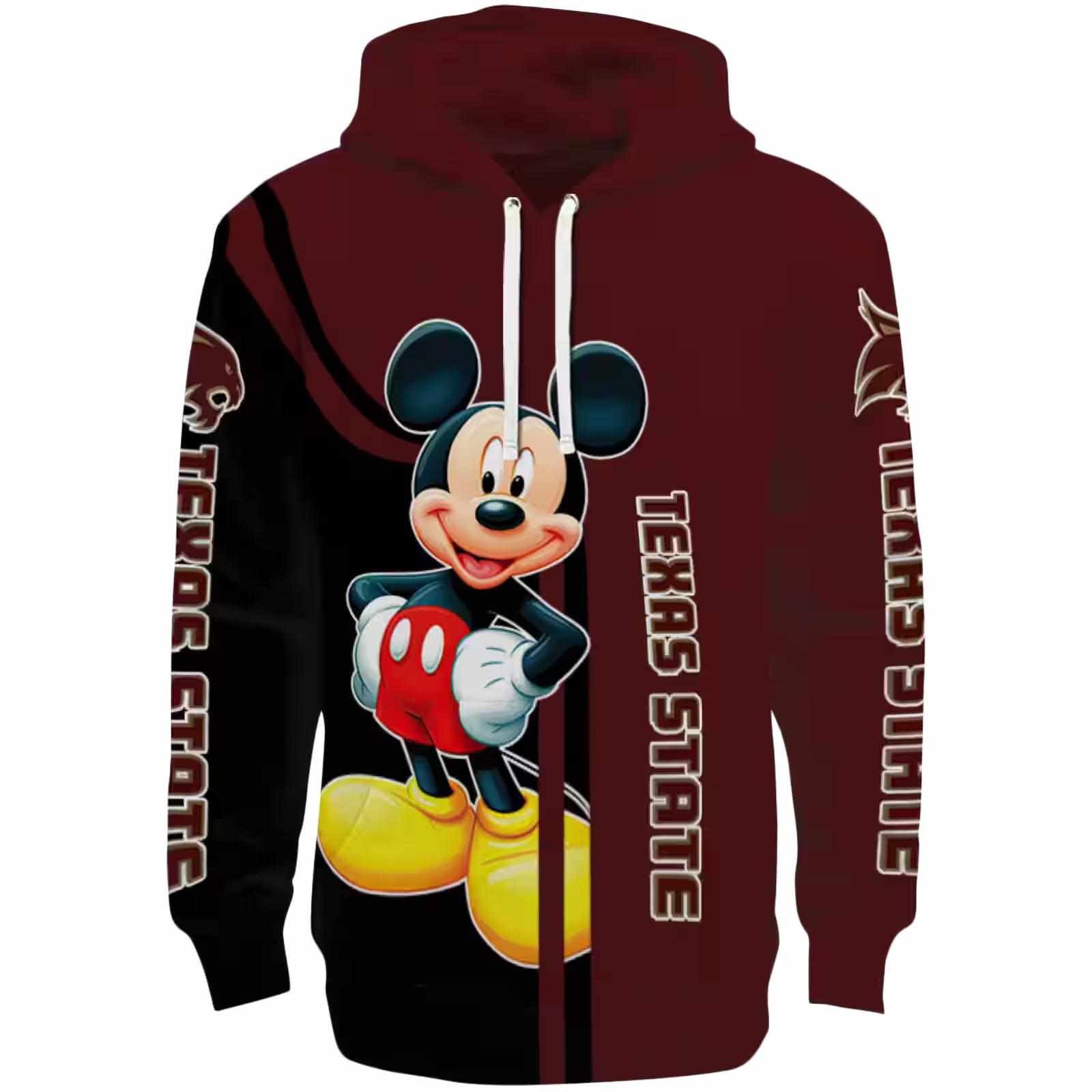 Texas State Bobcats Mickey Mouse Maroon Black Hoodie