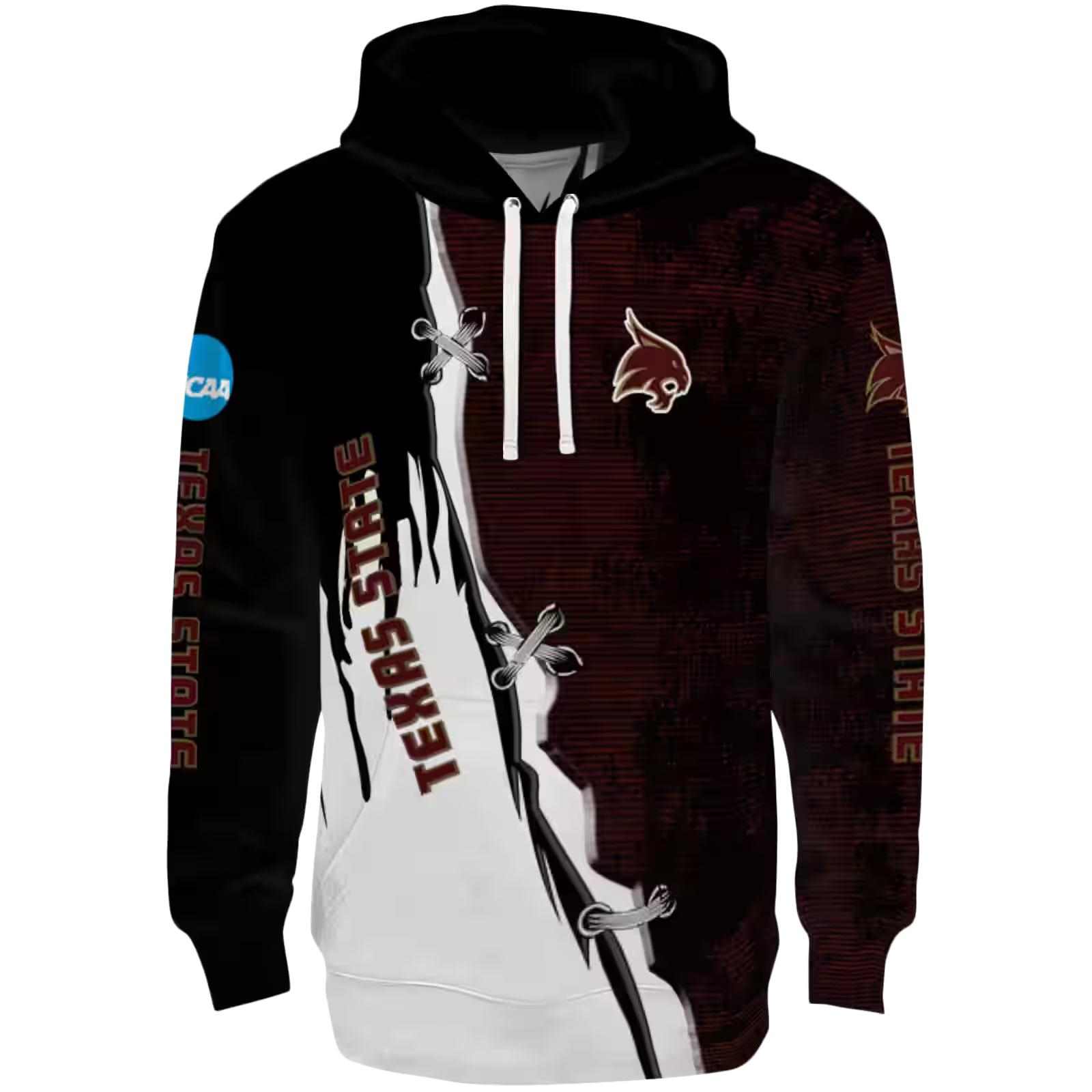 Texas State Bobcats Ripped Pattern Maroon Black White Hoodie