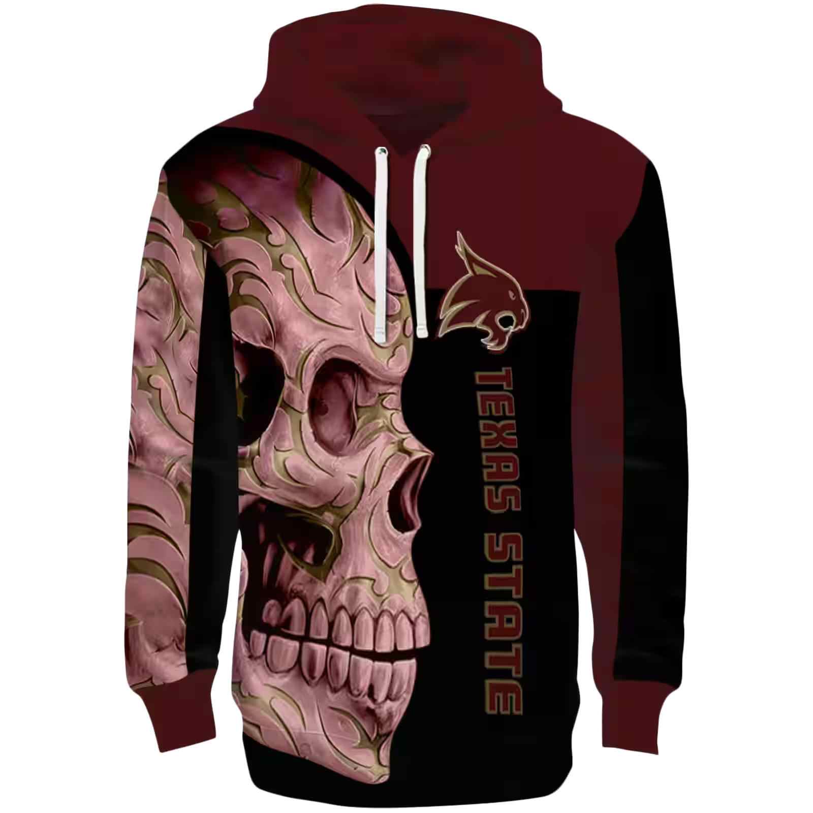 Texas State Bobcats Skull Motif Maroon Black Hoodie