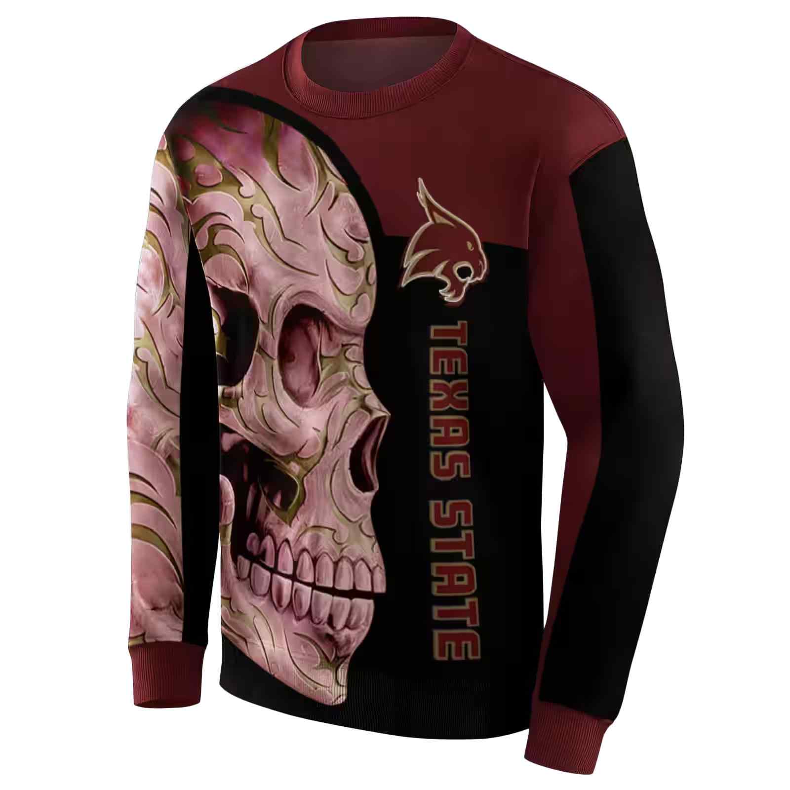 texas state bobcats skull motif maroon black hoodie new arrival