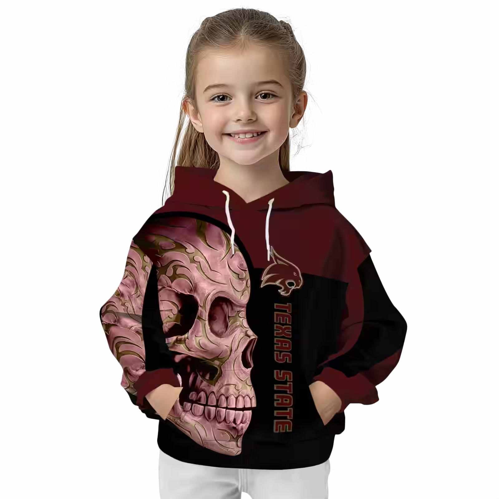 texas state bobcats skull motif maroon black hoodie top rated