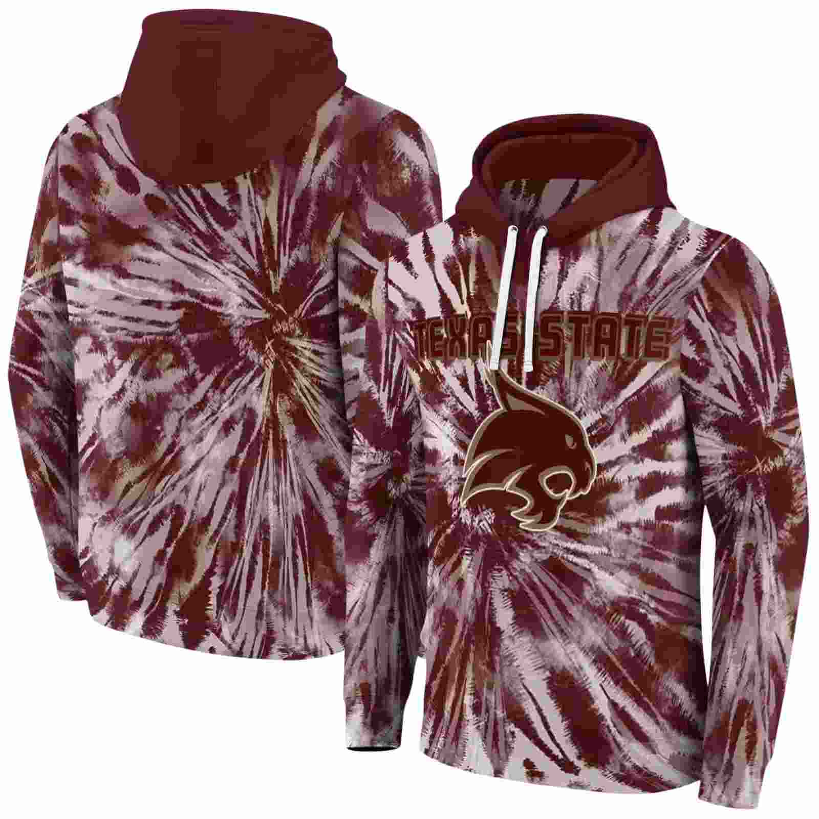 texas state bobcats tie dye pattern maroon hoodie fashion forward