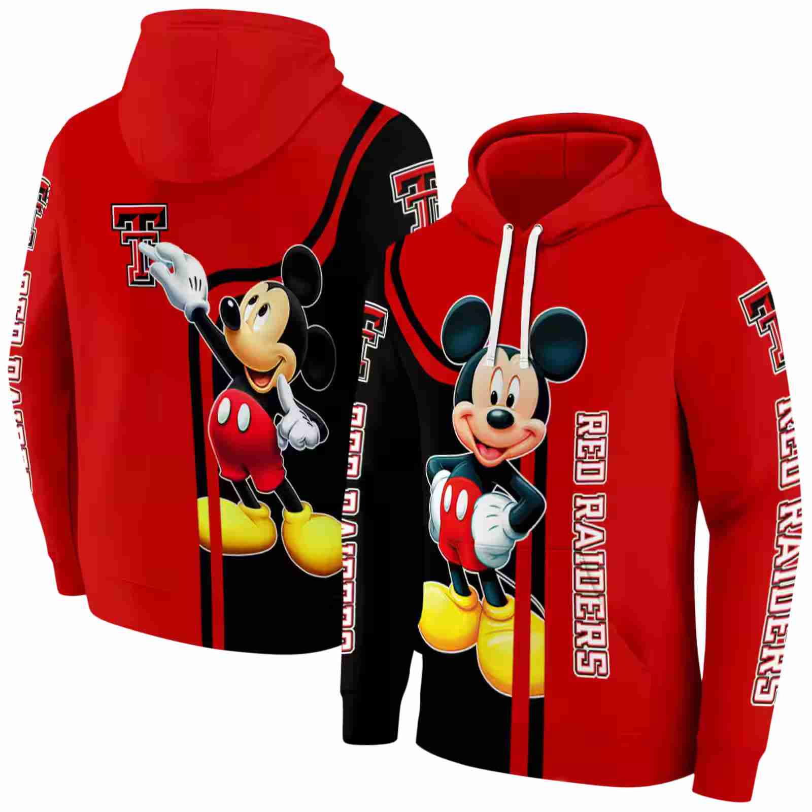 texas tech red raiders mickey mouse red black hoodie fashion forward