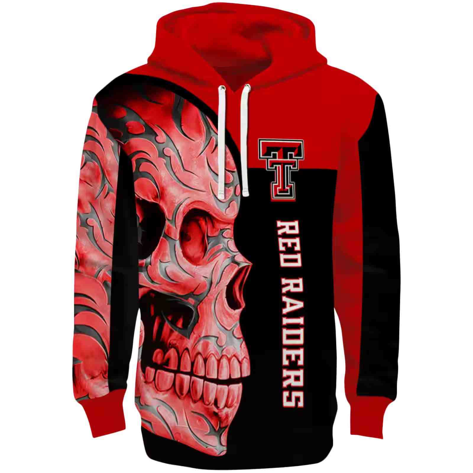 Texas Tech Red Raiders Skull Motif Red Black Hoodie