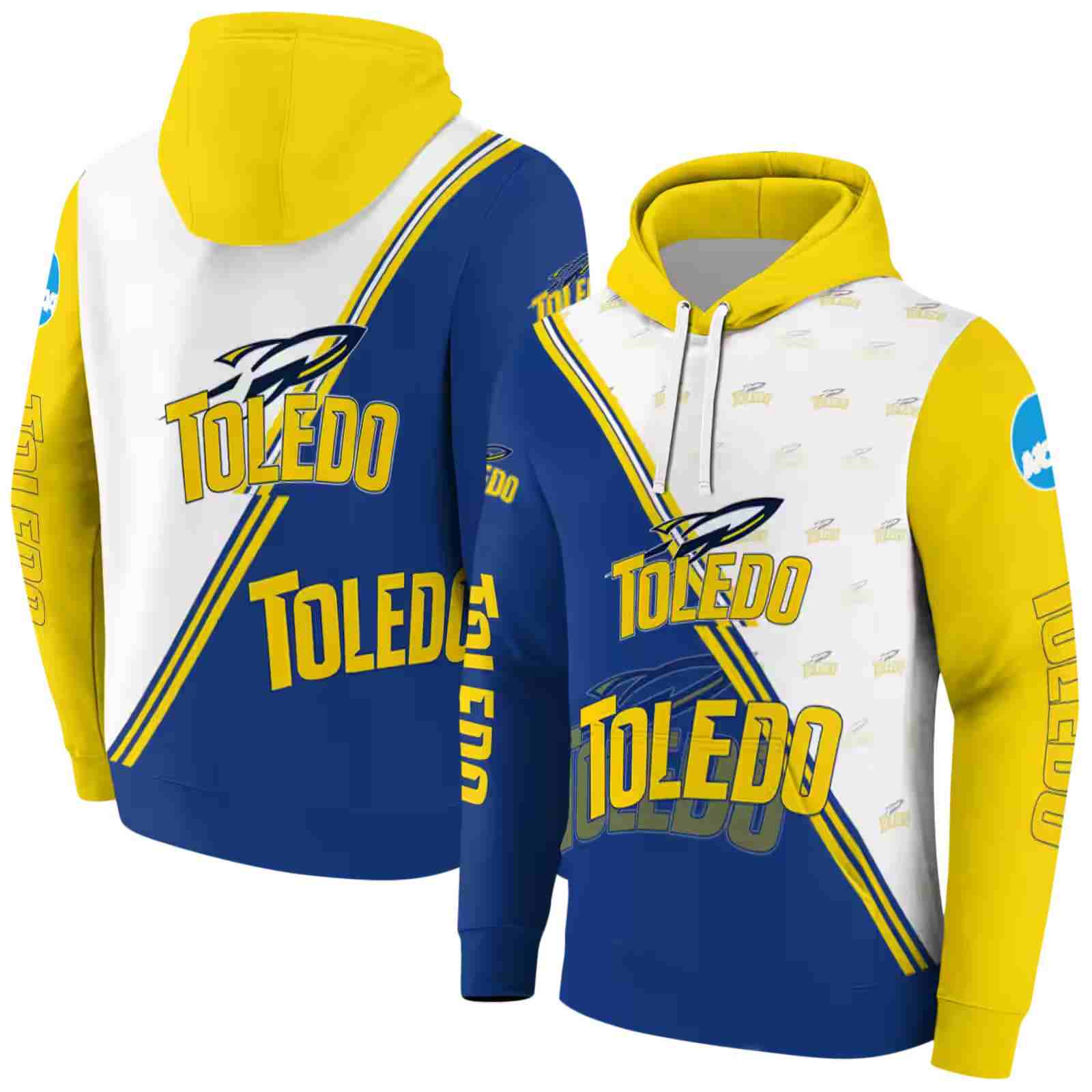 toledo rockets diagonal stripe blue white hoodie fashion forward