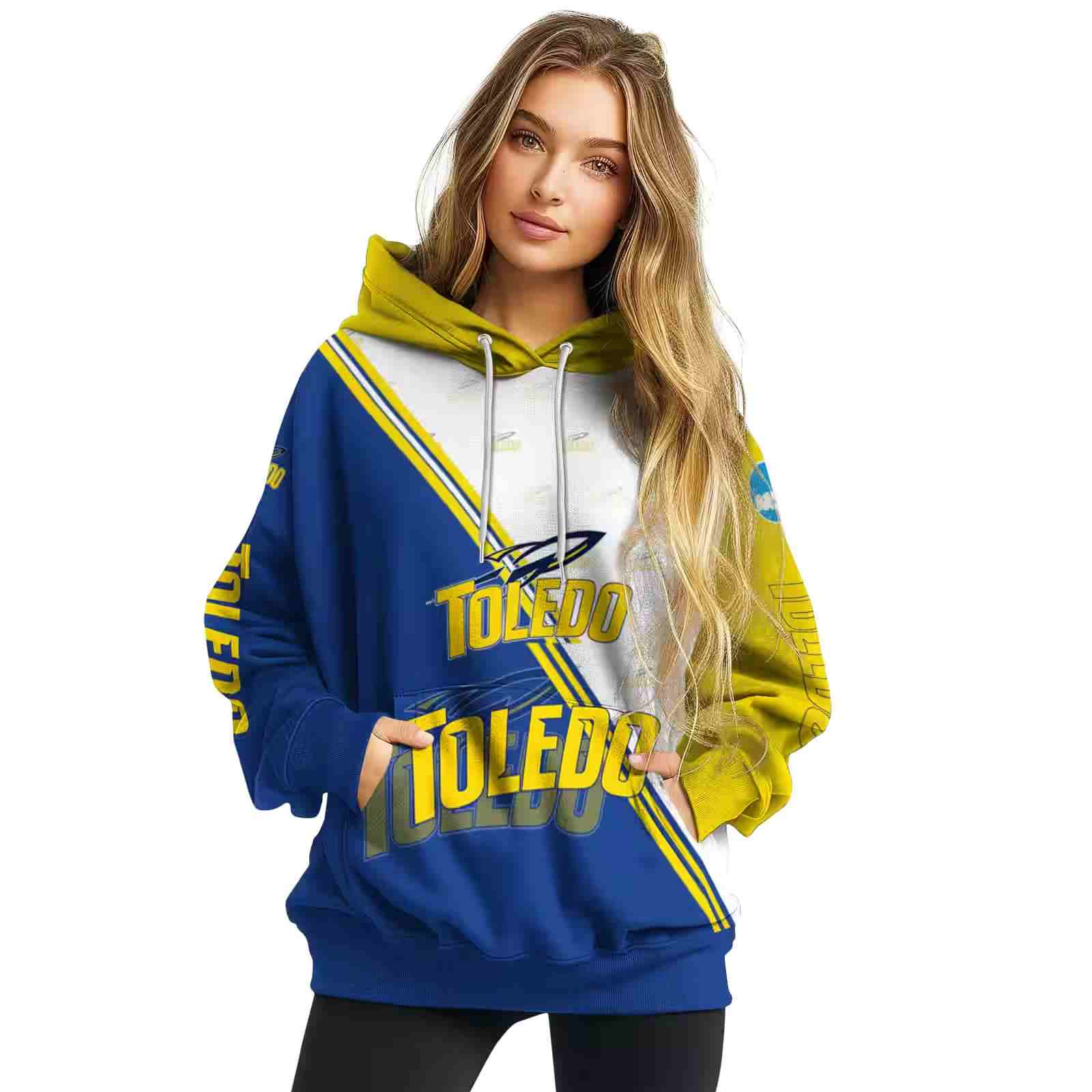 toledo rockets diagonal stripe blue white hoodie high quality