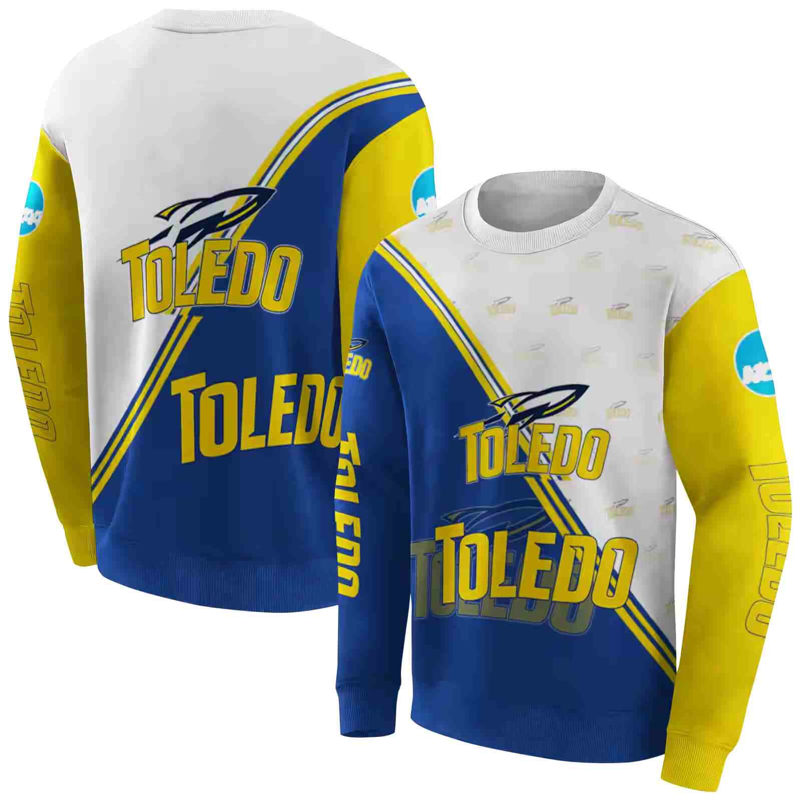 toledo rockets diagonal stripe blue white hoodie premium grade