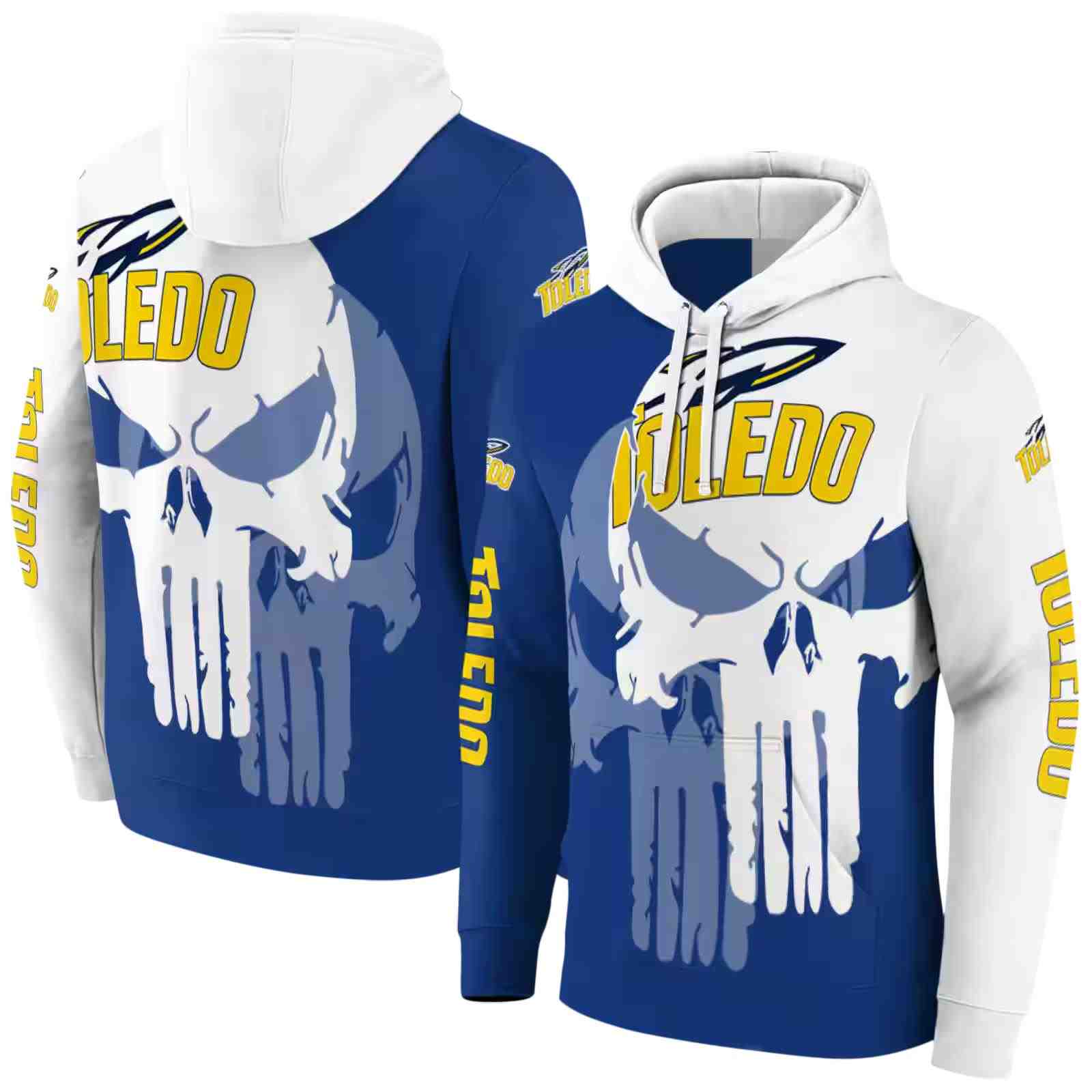 toledo rockets graphic punisher blue white hoodie fashion forward