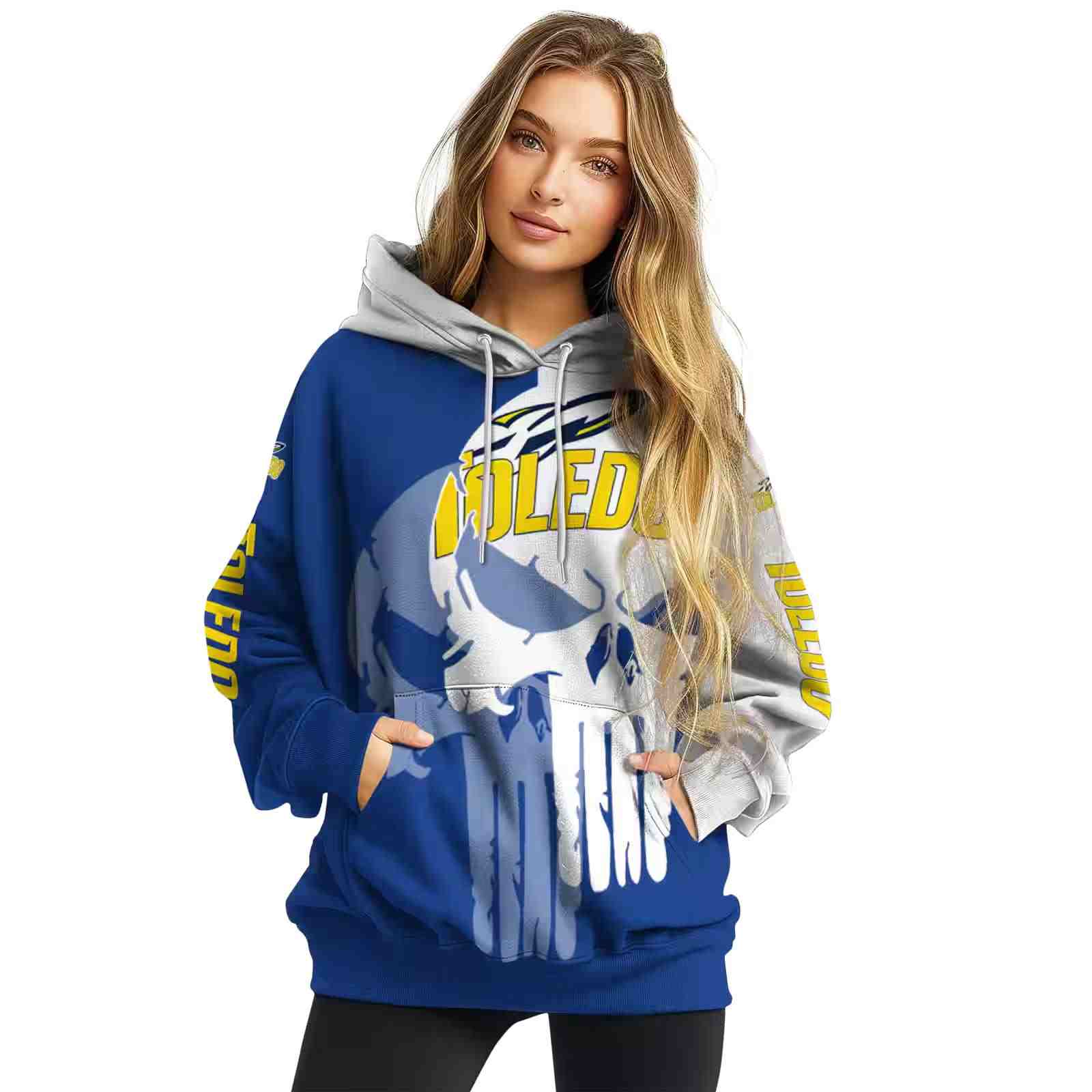 toledo rockets graphic punisher blue white hoodie high quality