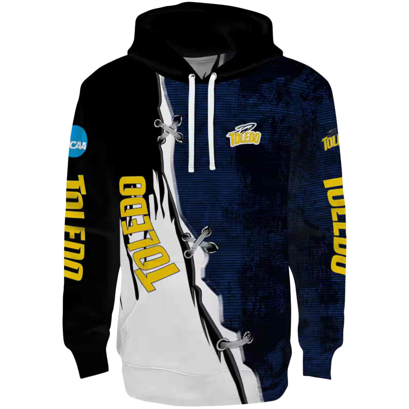 Toledo Rockets Ripped Pattern Blue Black White Hoodie