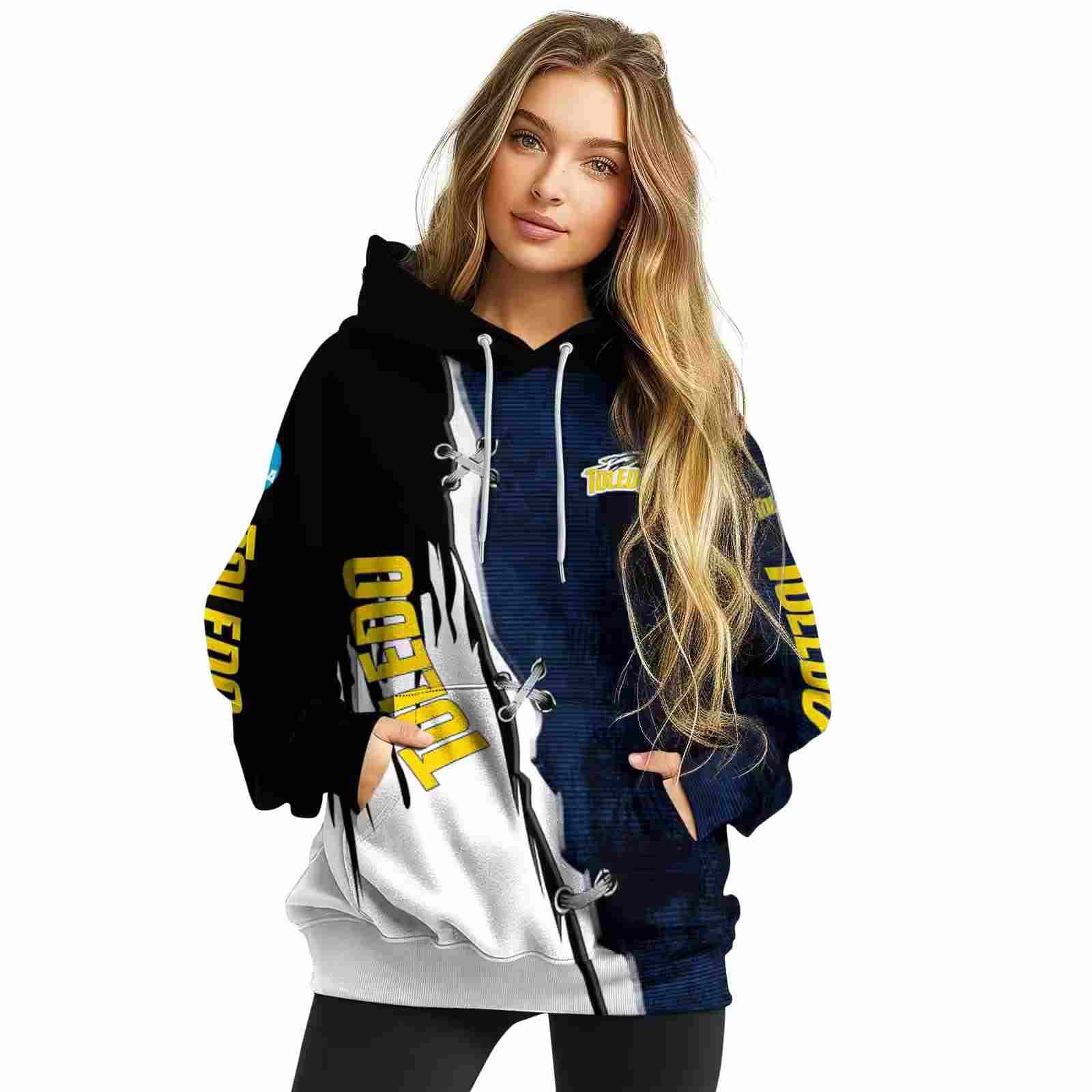 toledo rockets ripped pattern blue black white hoodie high quality