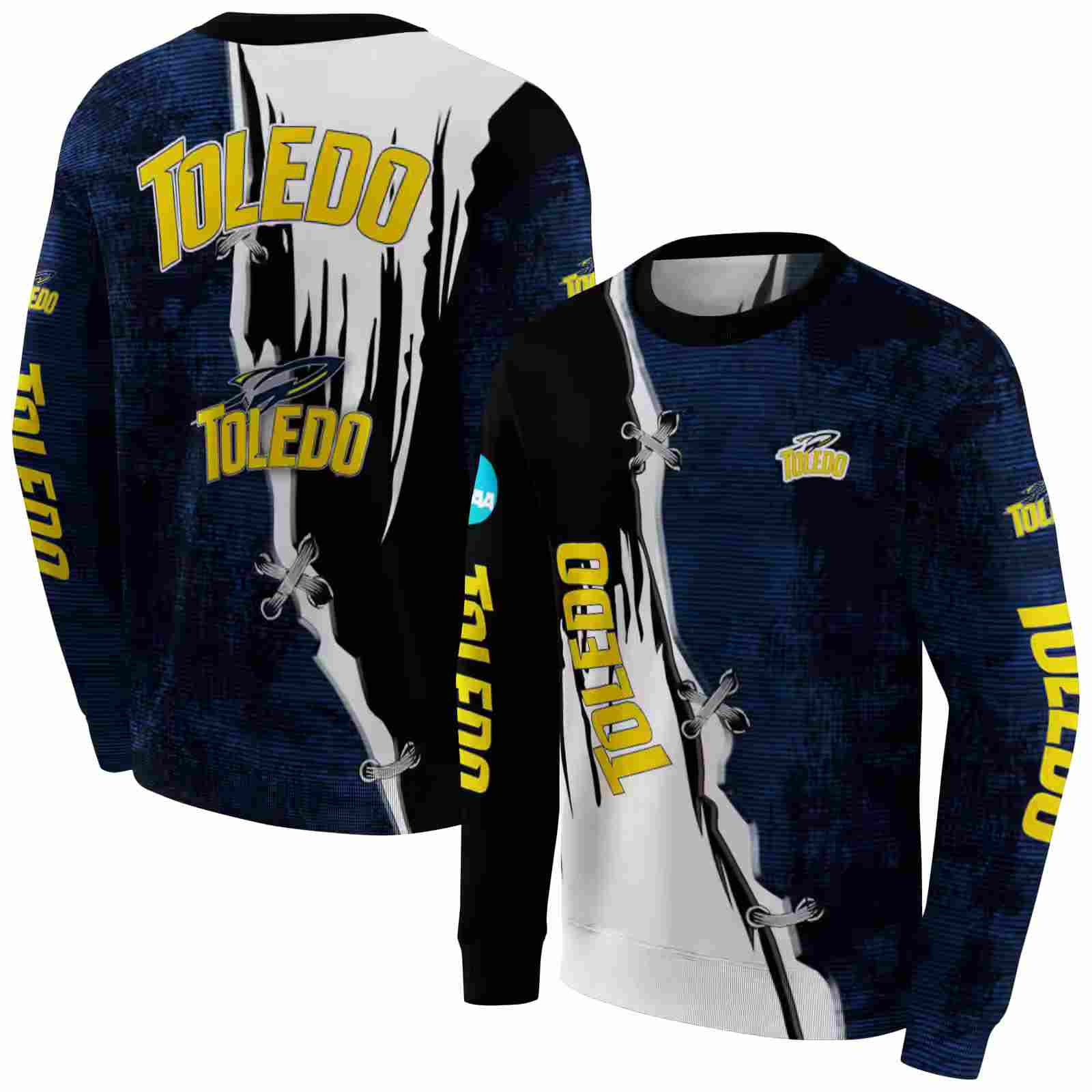 toledo rockets ripped pattern blue black white hoodie premium grade