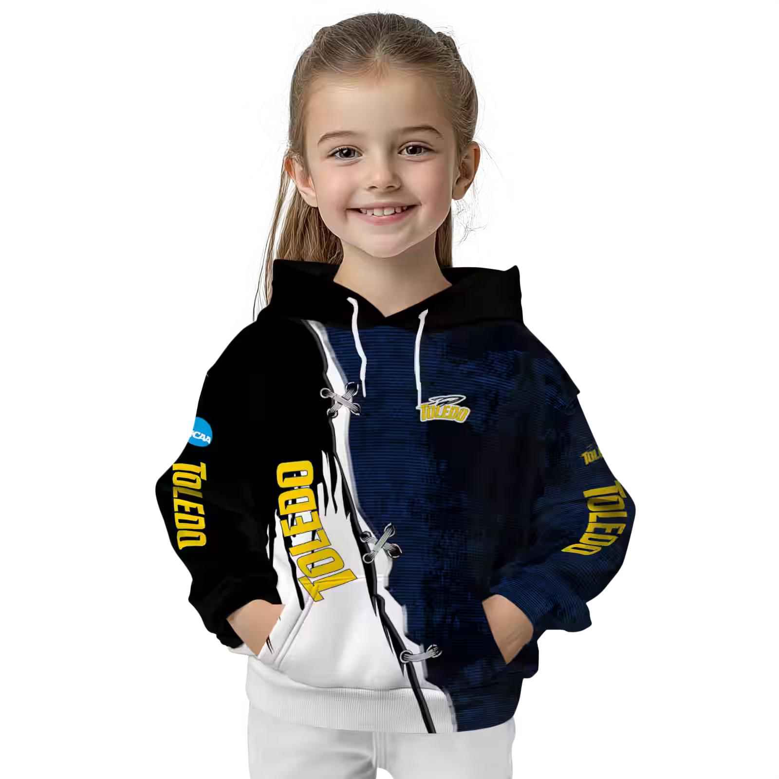 toledo rockets ripped pattern blue black white hoodie top rated