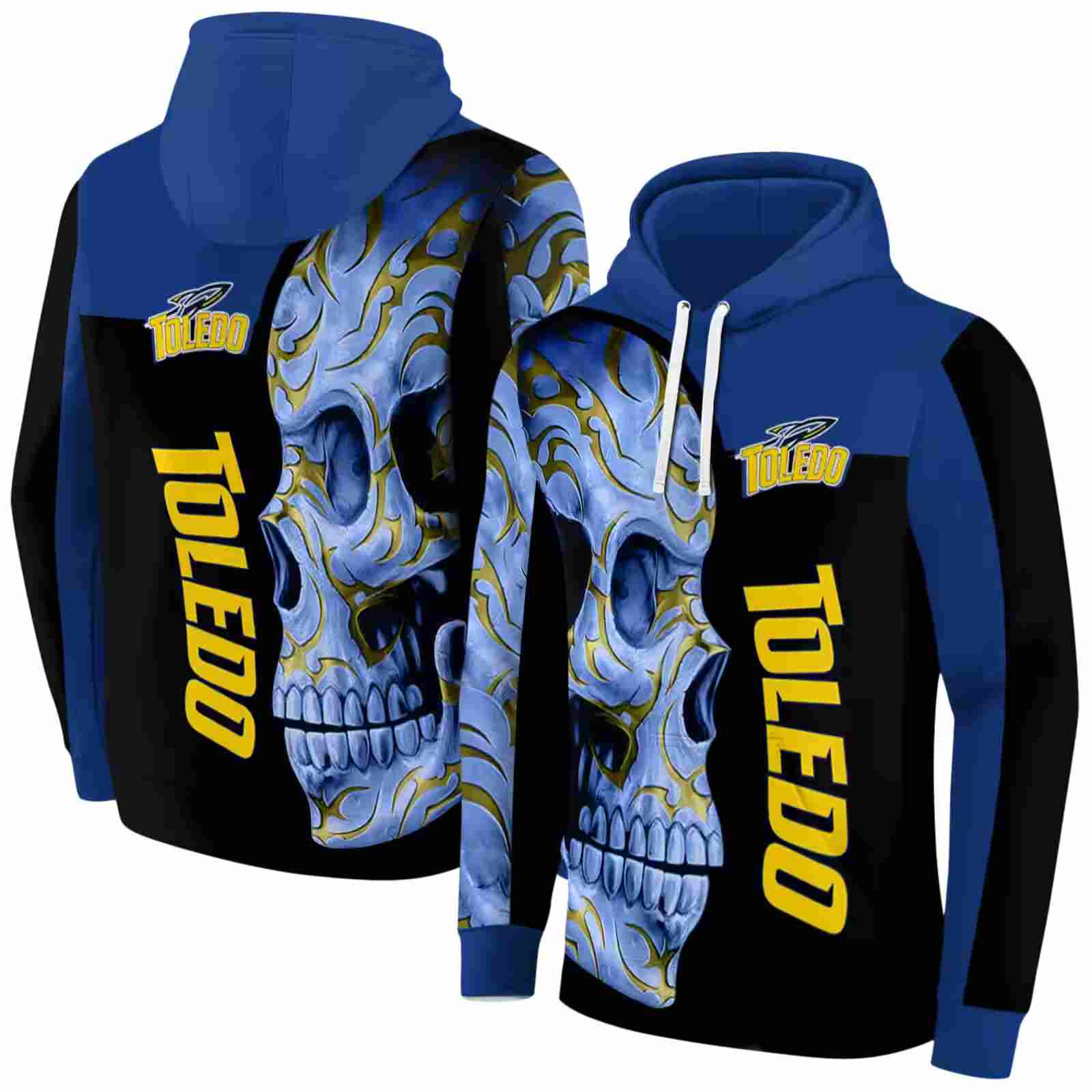 toledo rockets skull motif blue black hoodie fashion forward