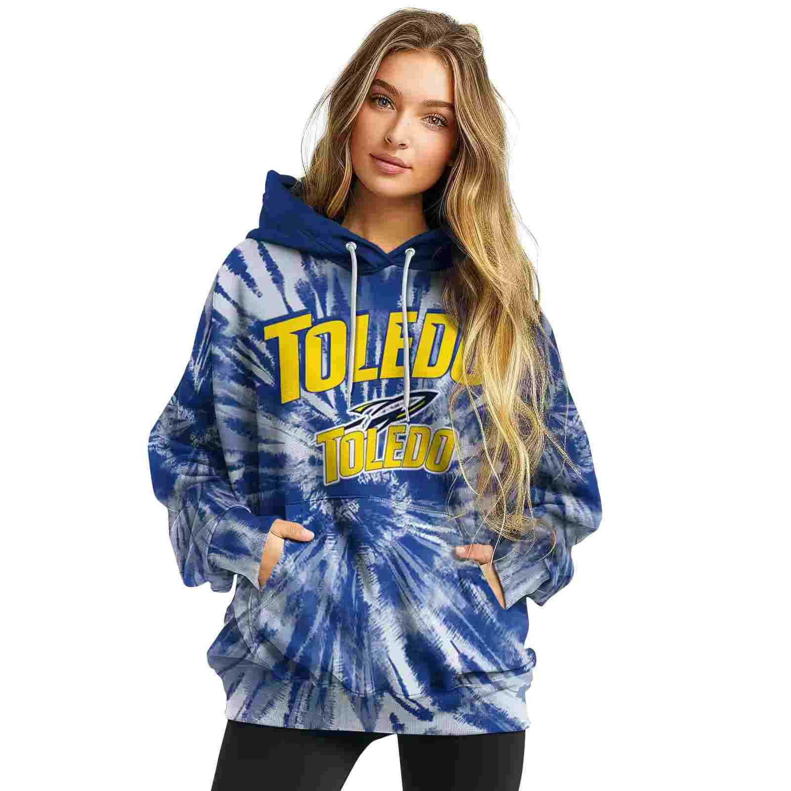 toledo rockets tie dye pattern blue hoodie high quality