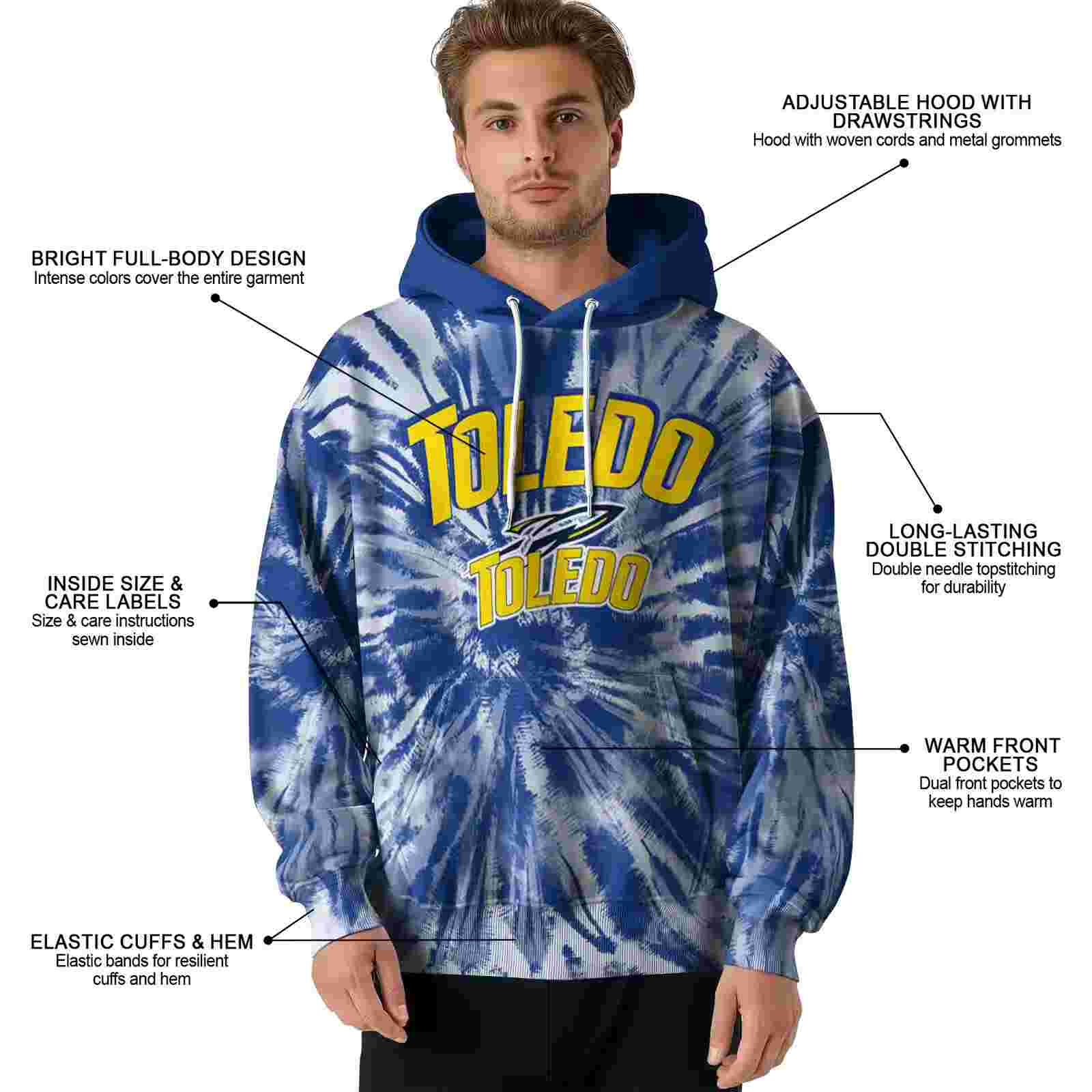 toledo rockets tie dye pattern blue hoodie latest model