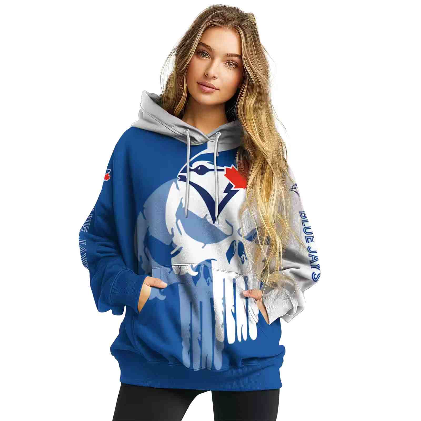 toronto blue jays graphic punisher blue white hoodie high quality