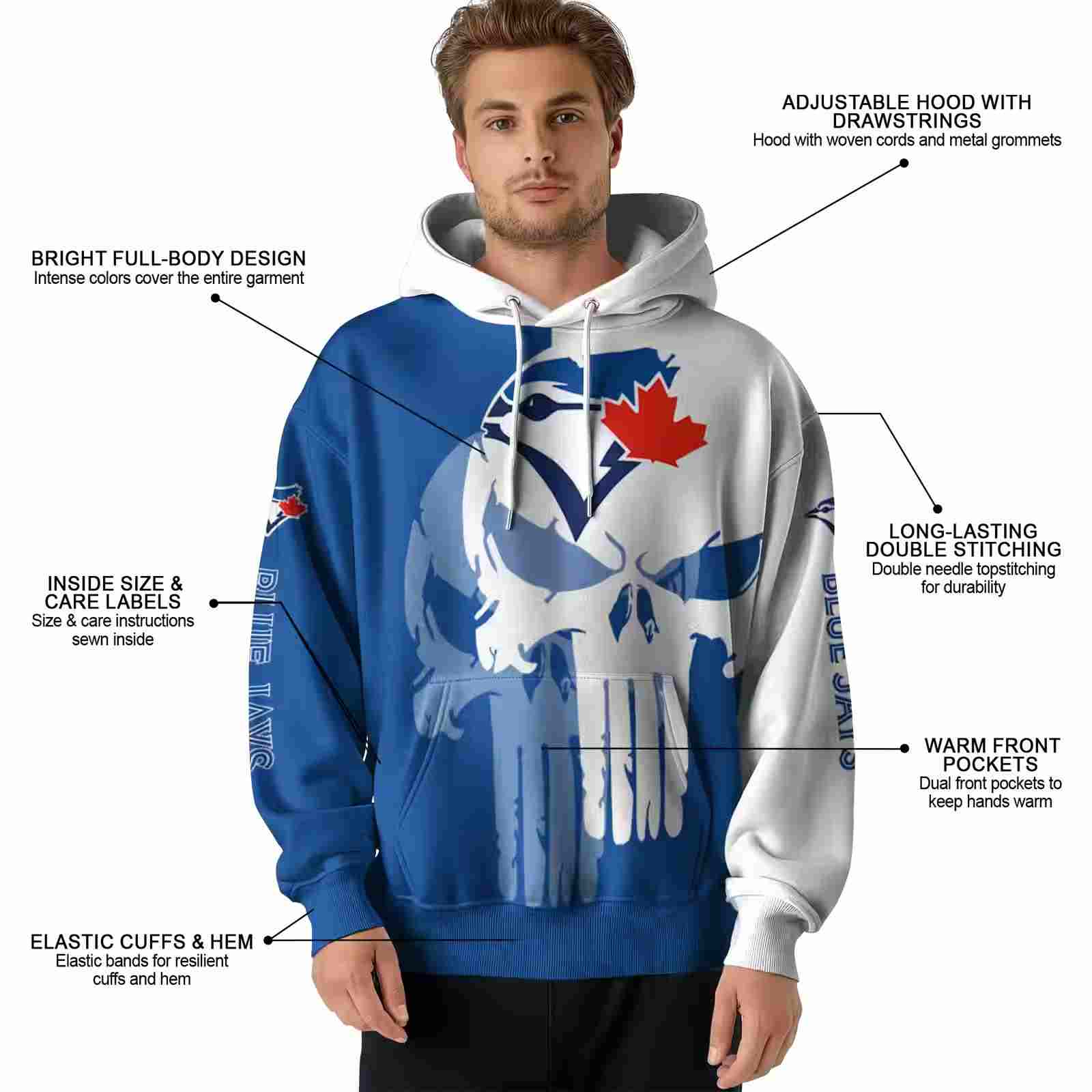 toronto blue jays graphic punisher blue white hoodie latest model