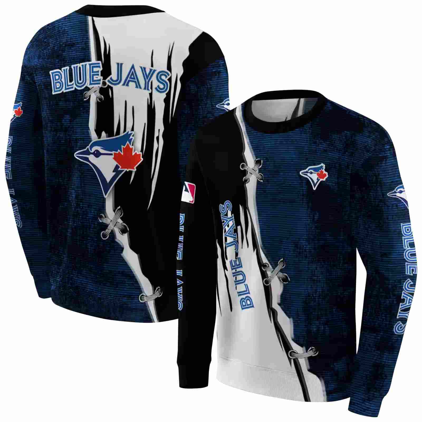 toronto blue jays ripped pattern blue black white hoodie premium grade