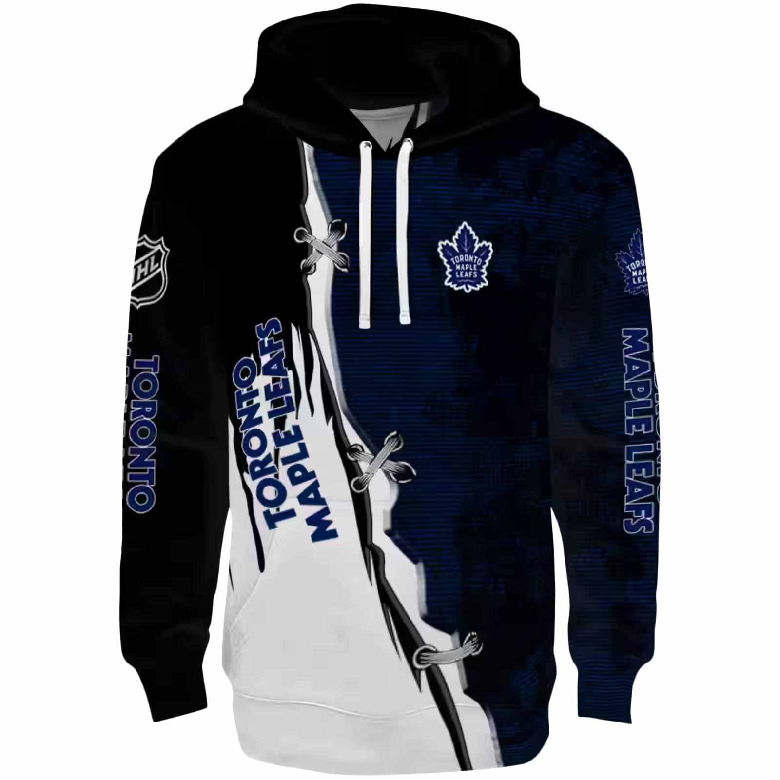 Toronto Maple Leafs Ripped Pattern Blue Black White Hoodie