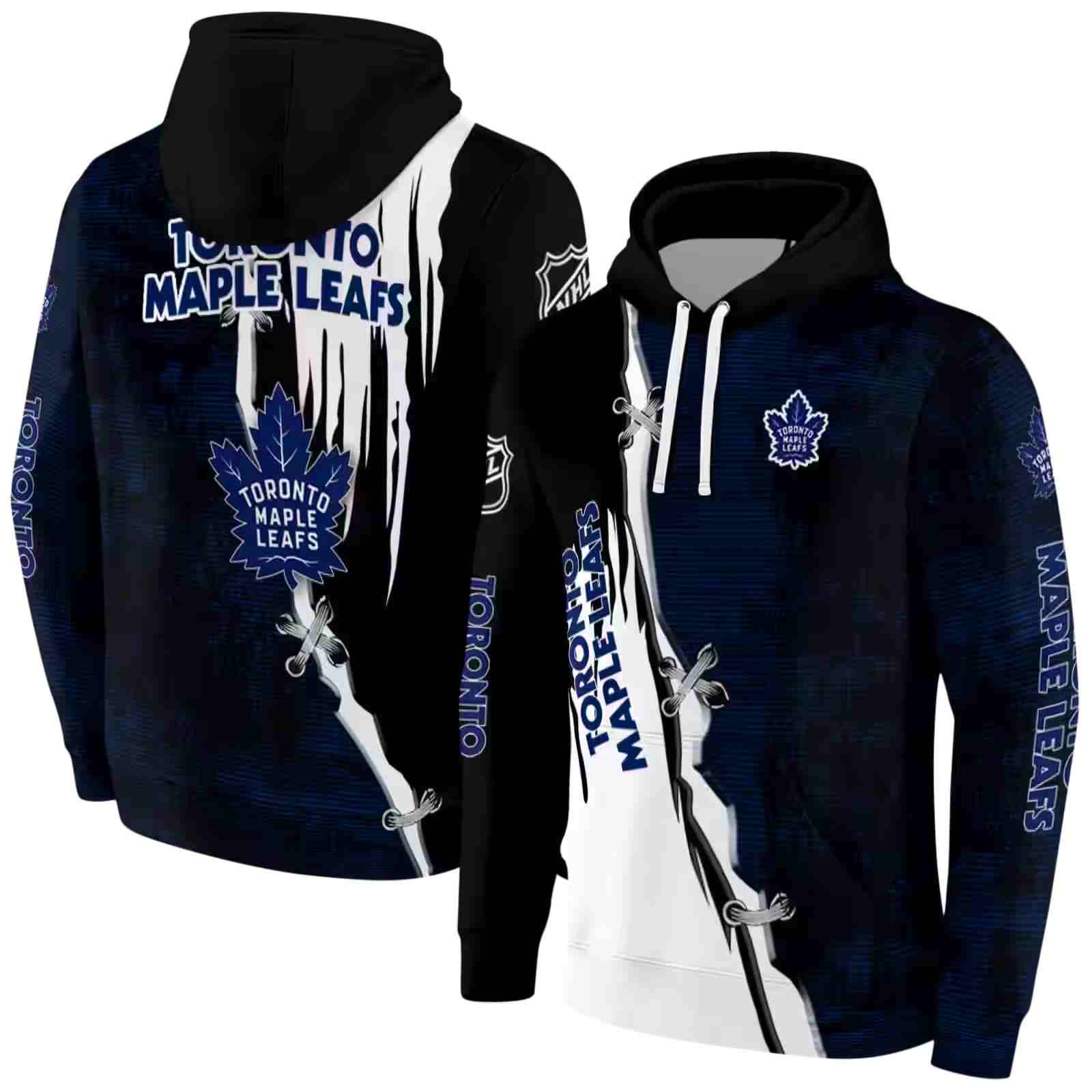 toronto maple leafs ripped pattern blue black white hoodie fashion forward