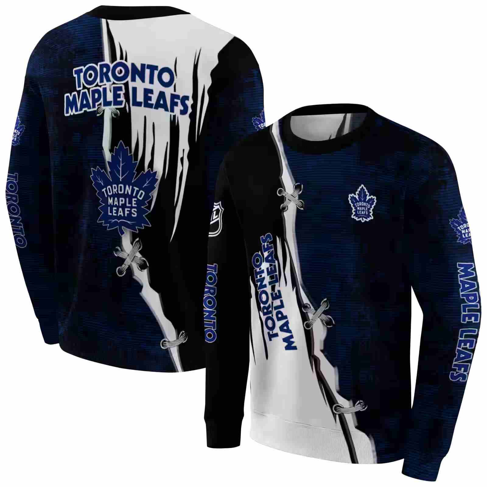 toronto maple leafs ripped pattern blue black white hoodie premium grade