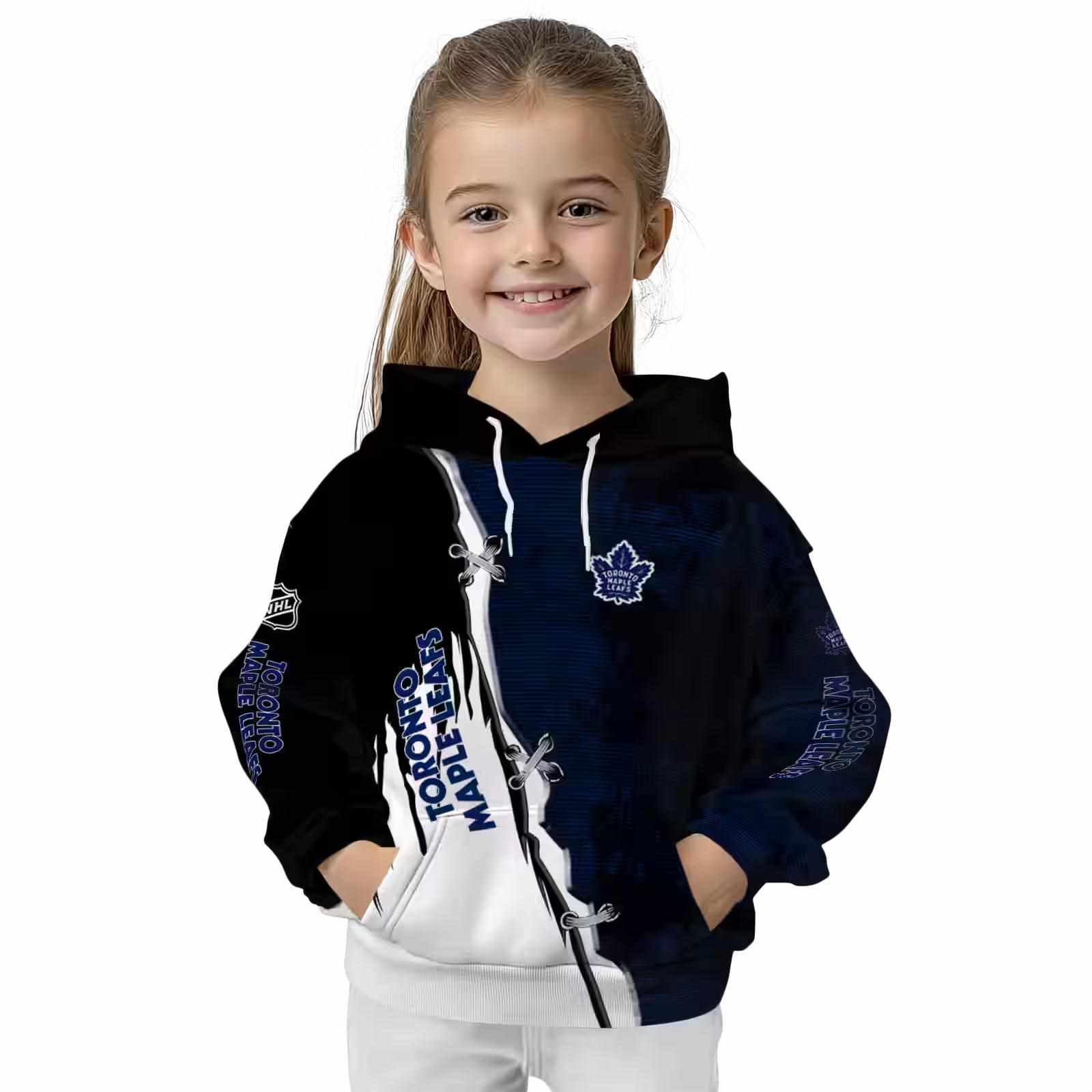 toronto maple leafs ripped pattern blue black white hoodie top rated