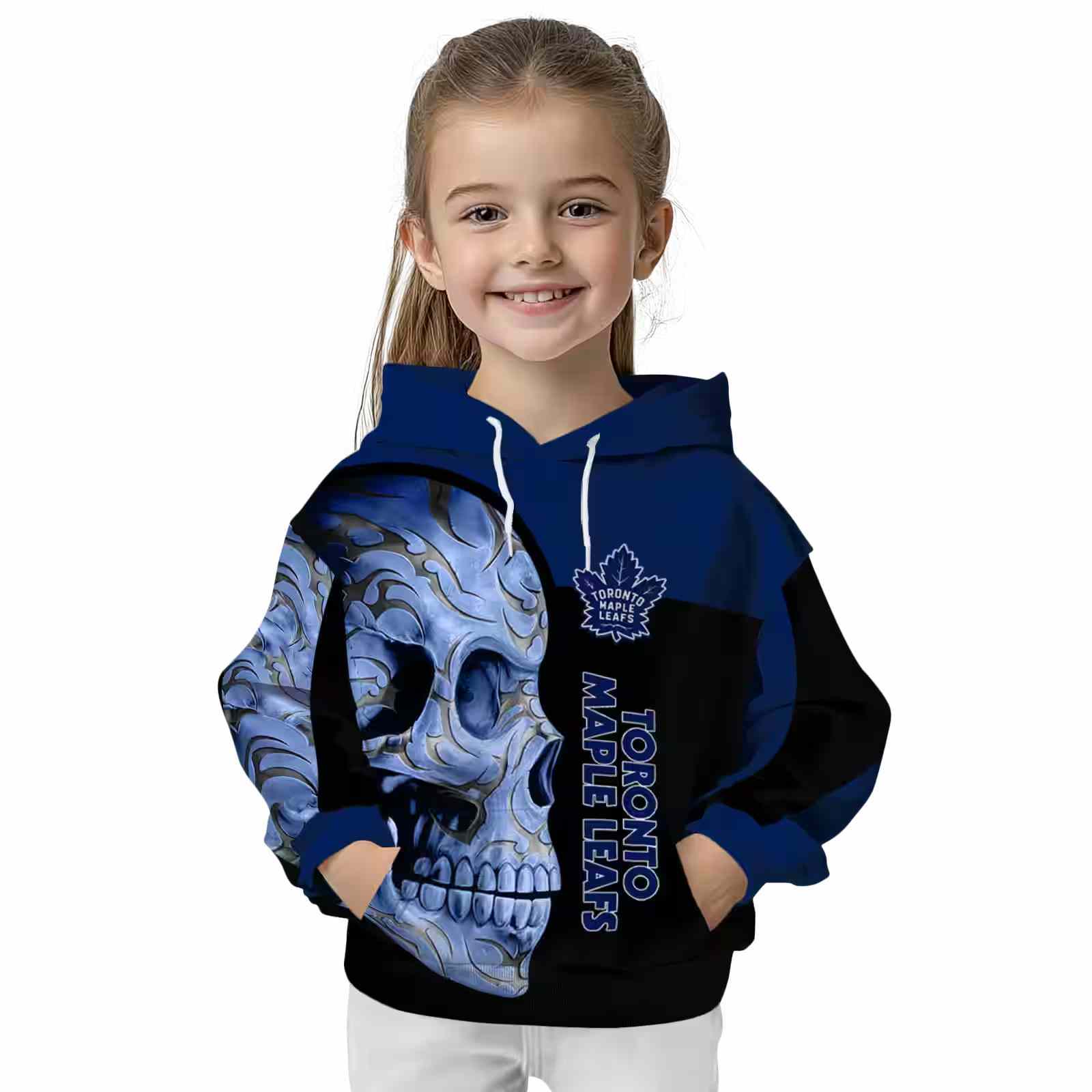 toronto maple leafs skull motif blue black hoodie top rated