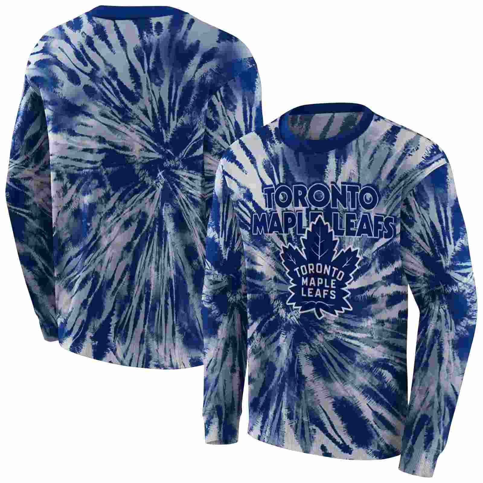 toronto maple leafs tie dye pattern blue hoodie premium grade