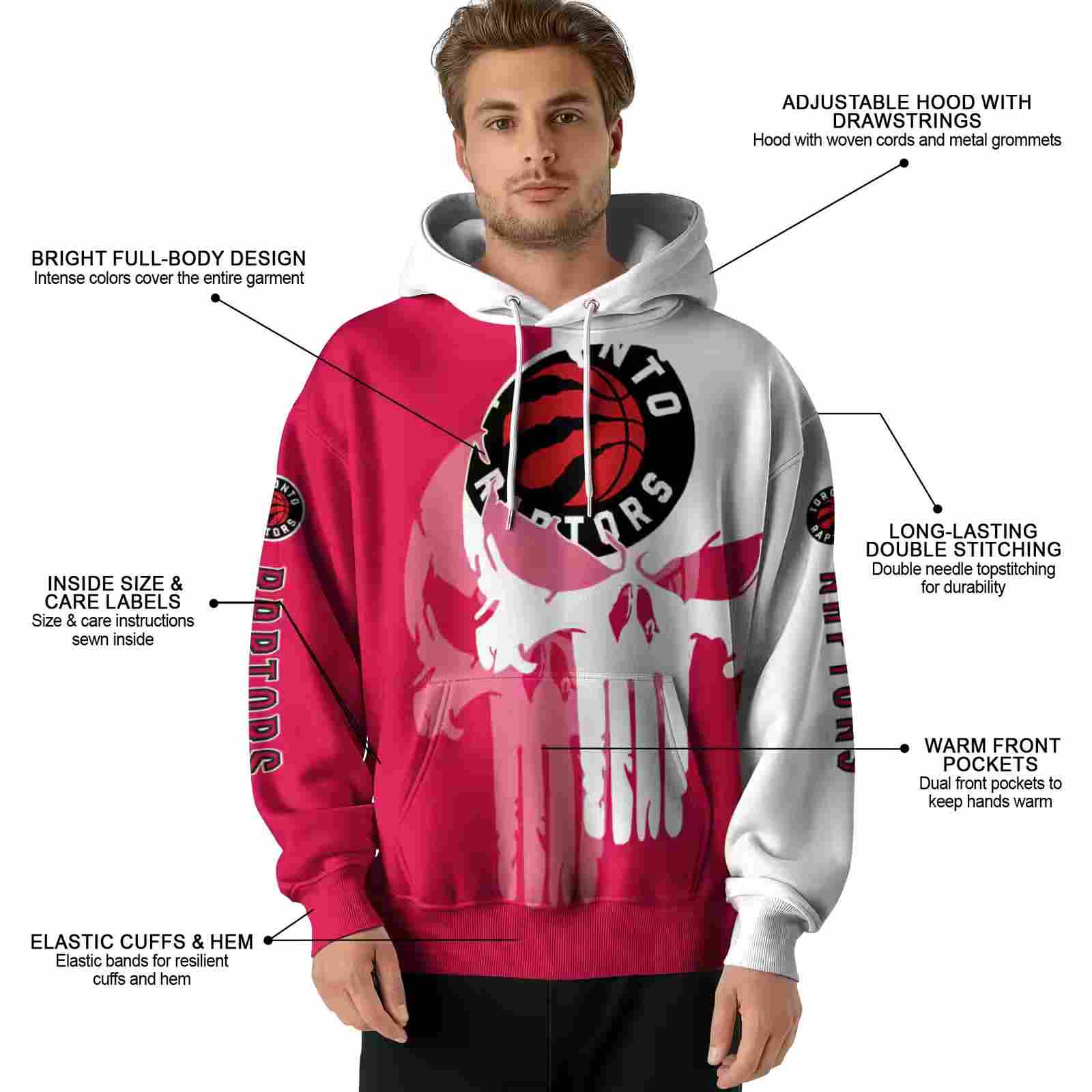 toronto raptors graphic punisher red white hoodie latest model