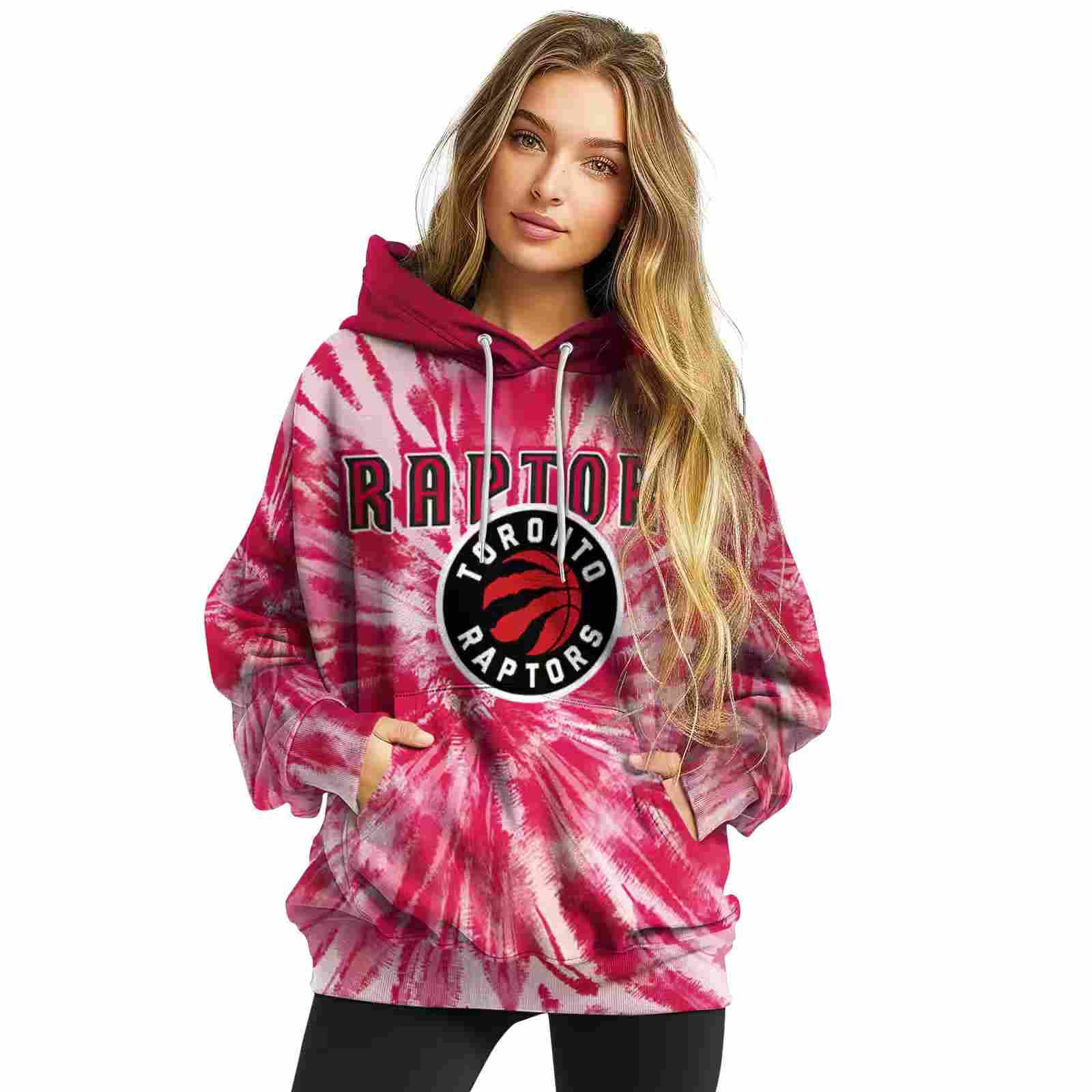 toronto raptors tie dye pattern red hoodie high quality