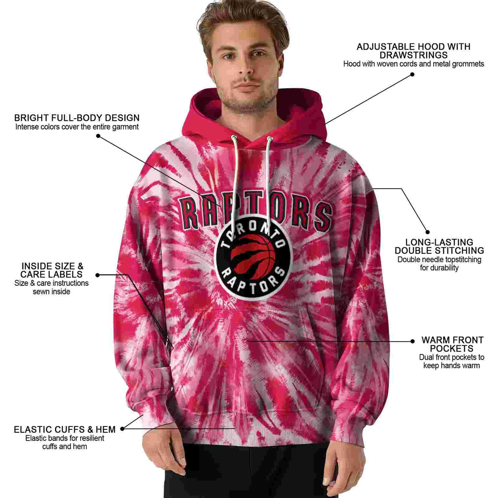 toronto raptors tie dye pattern red hoodie latest model